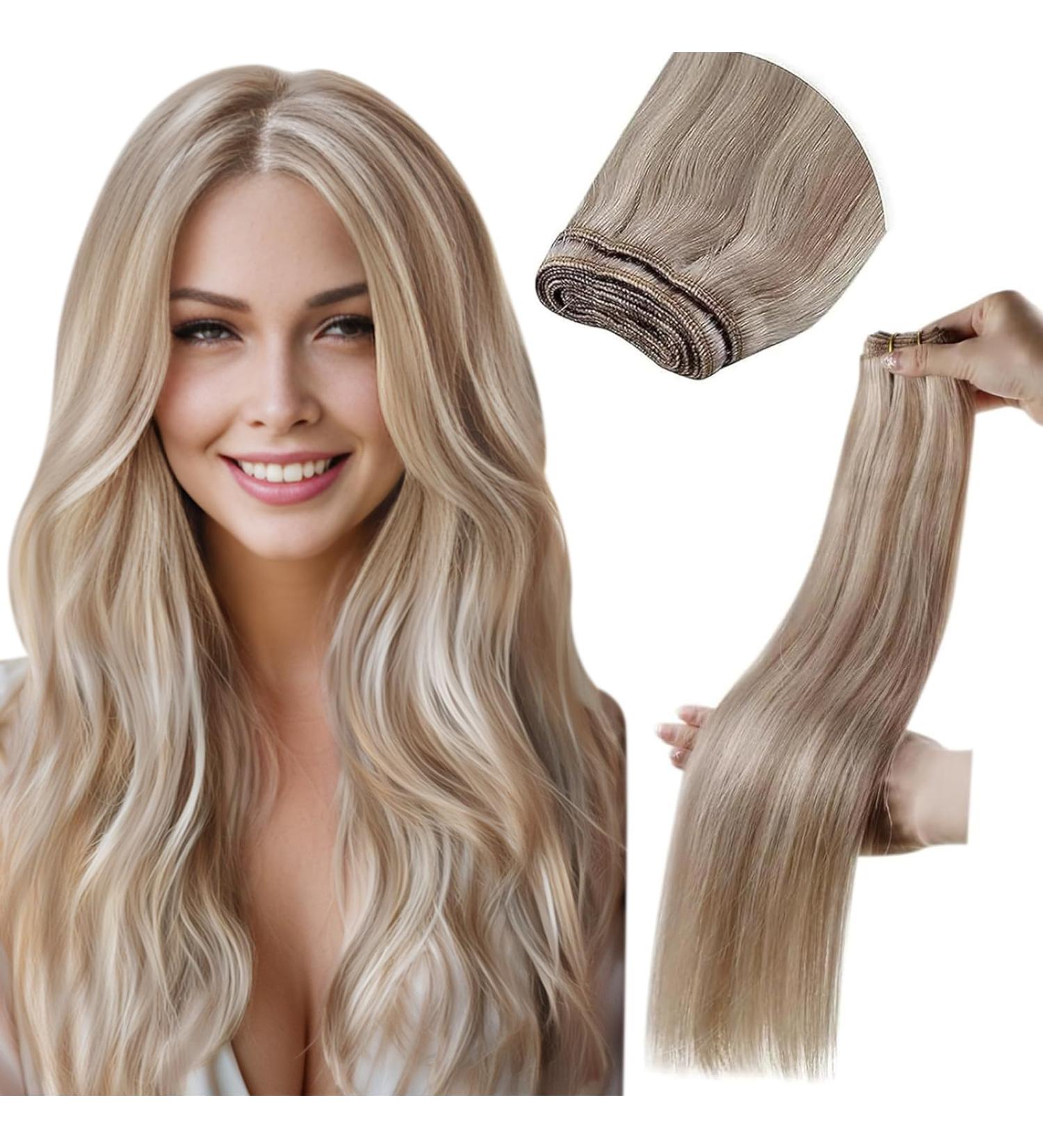 LAAVOO Real Hair Extensions | Ash Blond Highlights Tressen for Sewing | 50cm 100g #P18/613 - Premium Quality Real Hair - Buy Online on GoSupps.com