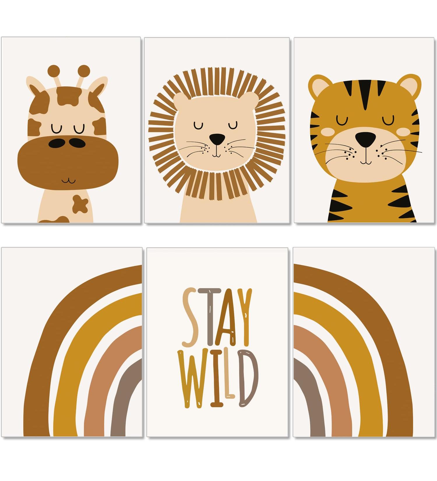 artpin Children's Room Posters - Set of 6 Baby Room Art | Boho Safari Rainbow A4 Prints for Nursery Decor - Buy Online on GoSupps.com