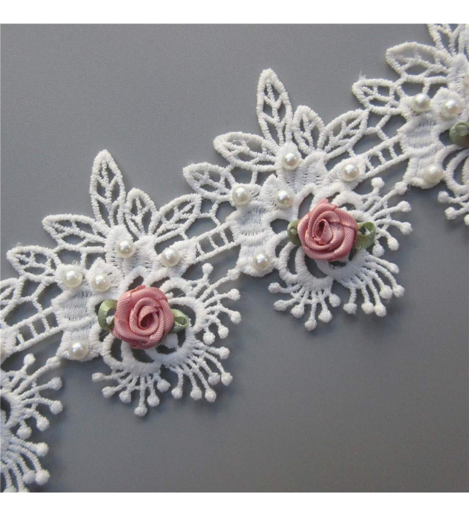 Vintage Cotton Eyelash Pearl Flowers Lace Trim Fabric - DIY Sewing Supplies for Costume & Hat Decoration - Buy Online on GoSupps.com