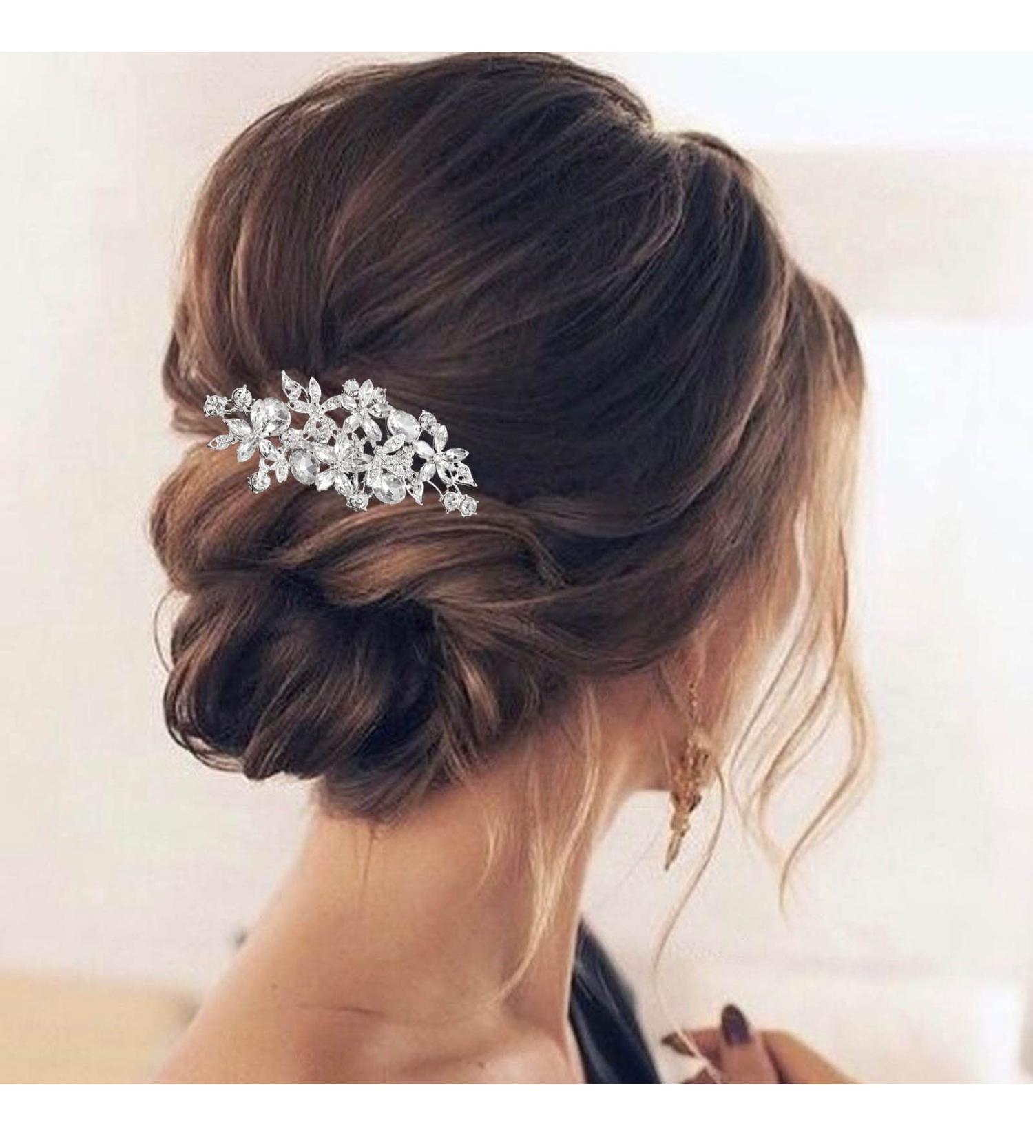 Olbye Rhinestone Wedding Hair Comb - Silver Crystal Bridal Headpiece for Brides and Bridesmaids - Buy Online on GoSupps.com