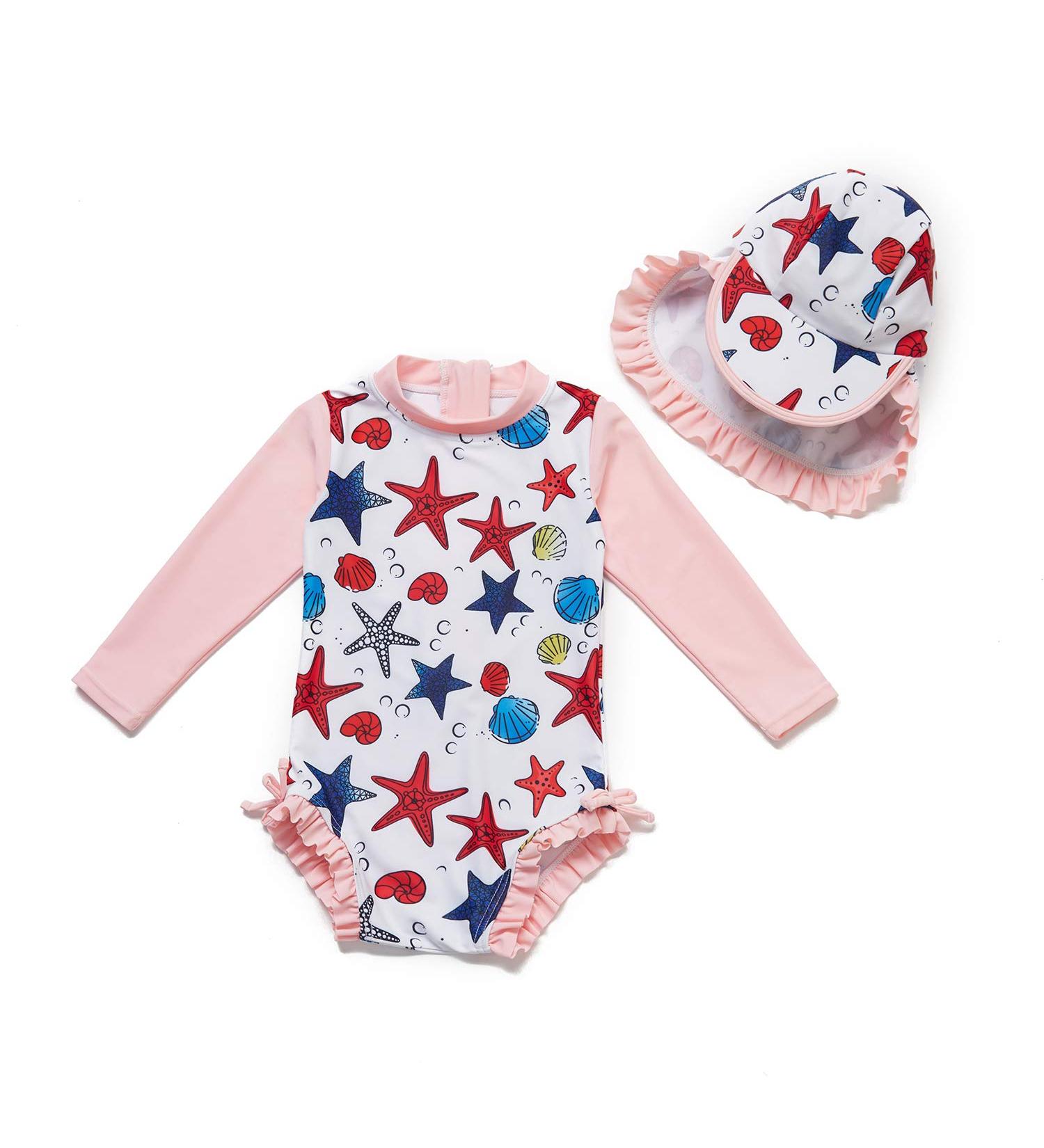 BONVERANO Baby Girls Swimsuit UPF 50+ Sun Protection 2-3 Years Pink Starfish - Buy Online on GoSupps.com