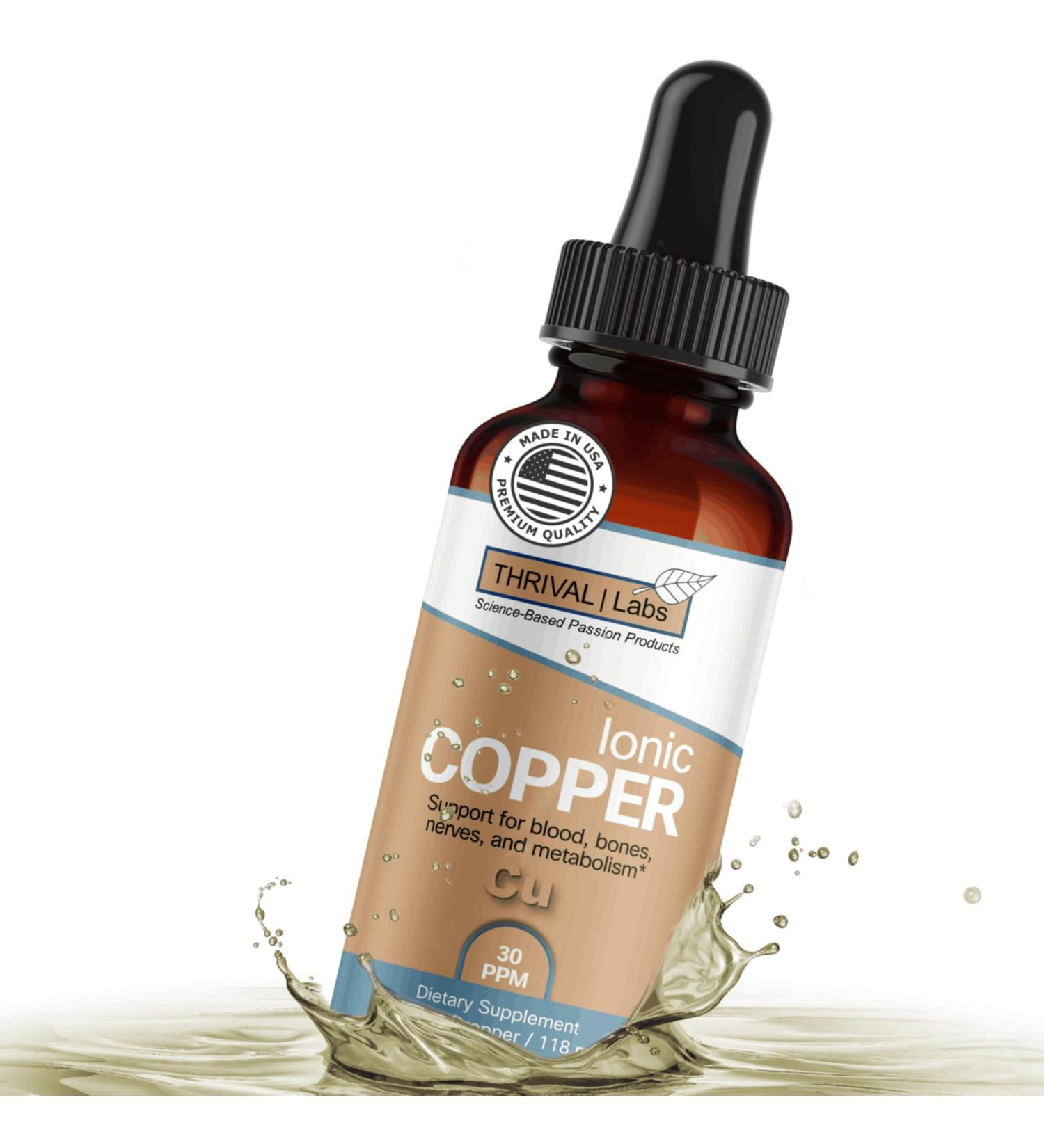Ionic Copper Drops 30 PPM Premium Bioavailable Liquid Copper Supplement for General Wellness & Trace Mineral Support Amber Glass Bottle with Dropper 4 fl oz 4 Fl Oz (Pack of 1) - Buy Online on GoSupps.com