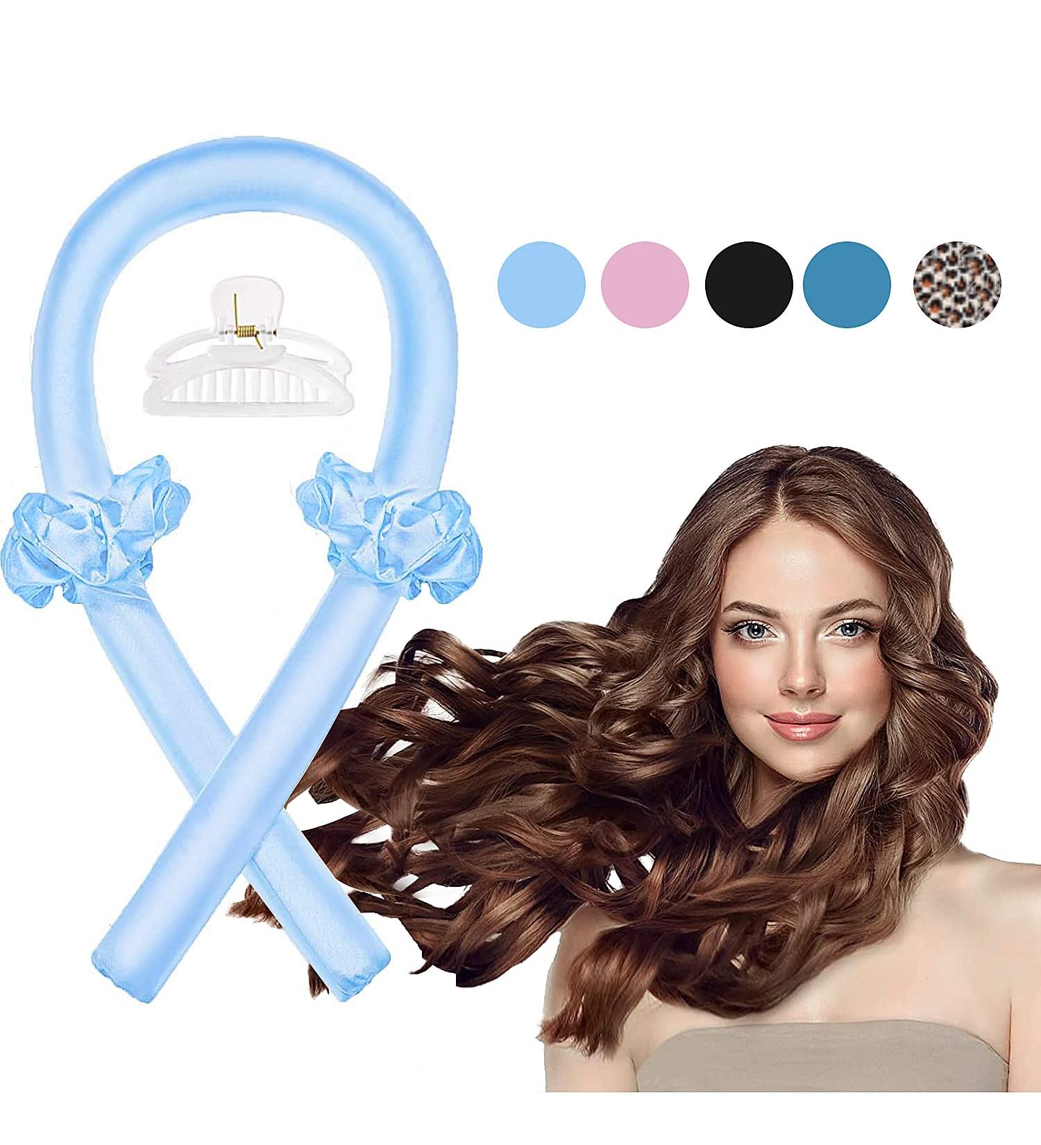 No Heat Curlers Headband for Medium and Long Hair - Heatless Curling Rod for Overnight Styling - Includes Hair Clip and Ties - Blue - Buy Online on GoSupps.com