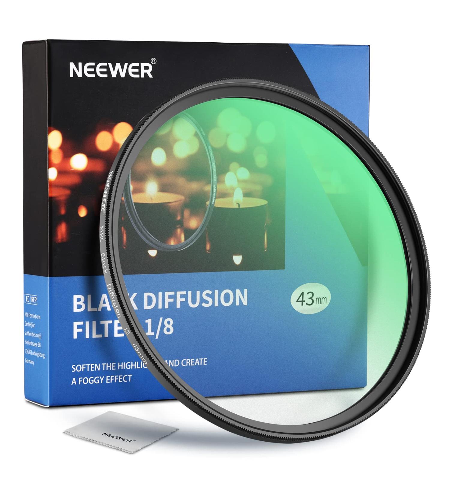 NEEWER 43mm Black Diffusion 1/8 Filter | Cinematic Dreamy Effect | Ultra Slim HD Optical Glass | Water Repellent for Video/Vlog/Portrait Photography - Buy Online on GoSupps.com