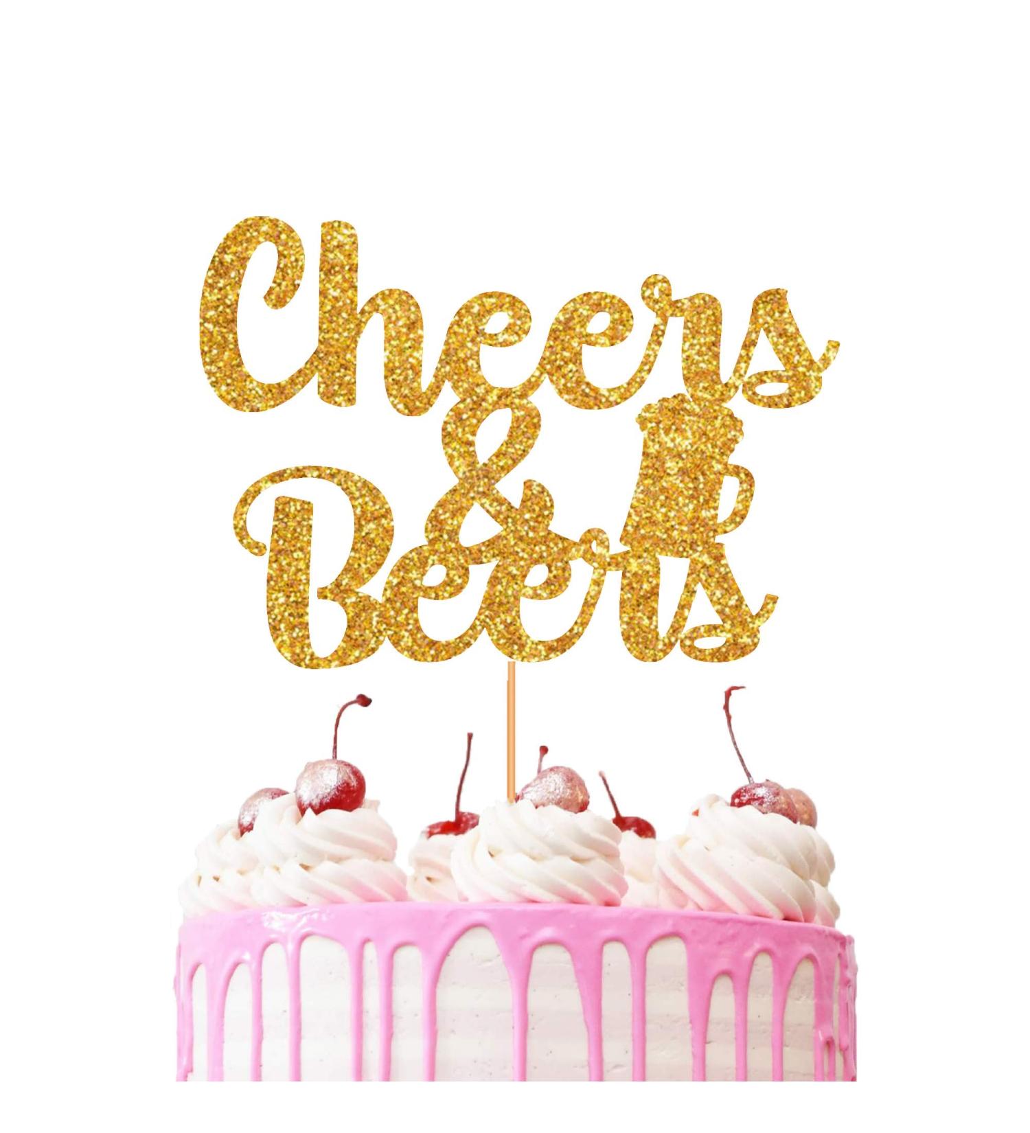 Cheers & Beers Cake Topper Glitter Cardstock Party Favour Party Decoration Cake Toppers (Gold)