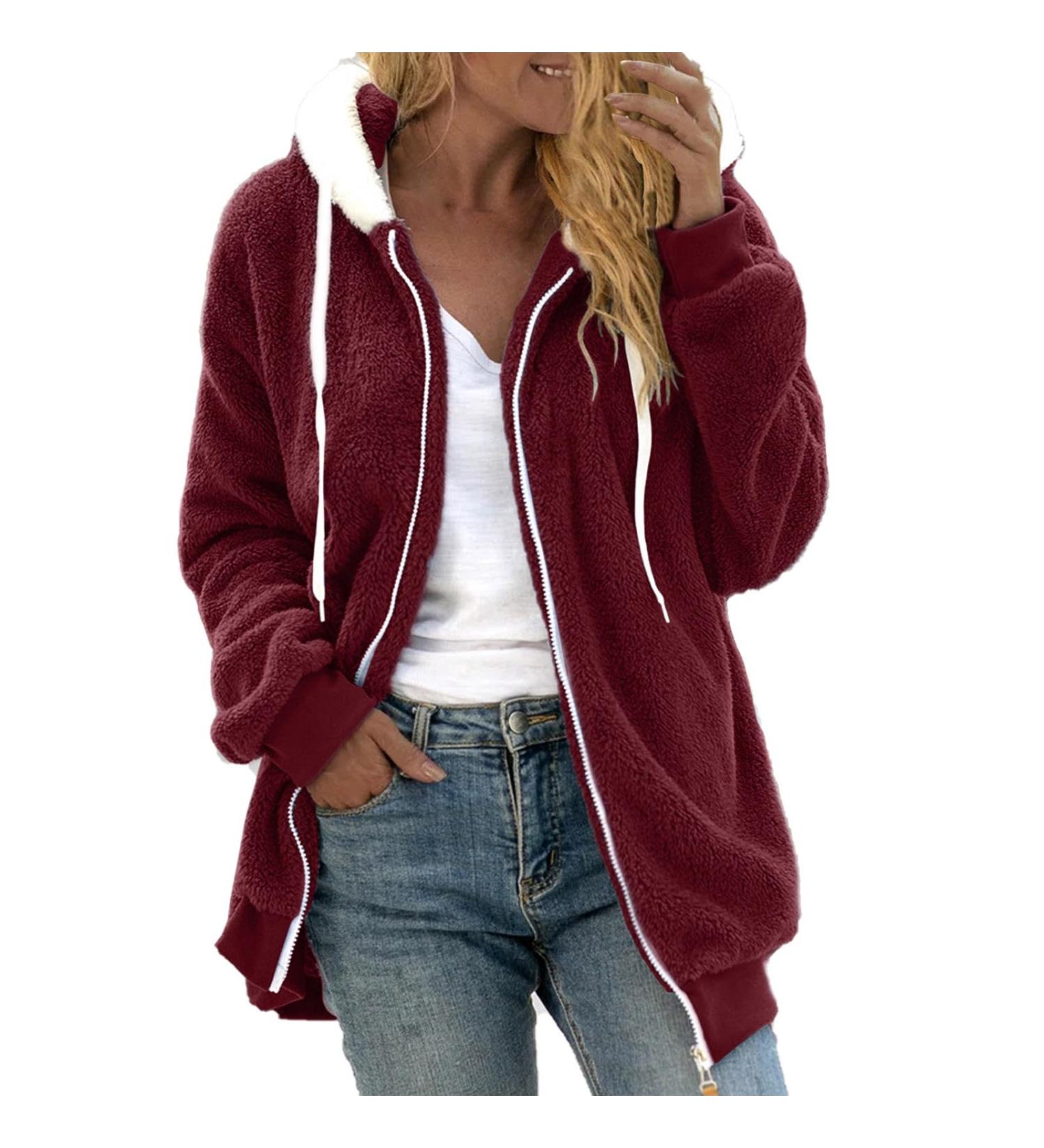 Shop Women's Oversized Plush Jacket - Lightweight Quilted Fleece Coat with Hood | Winter Collection in Multiple Colors - Buy Online on GoSupps.com