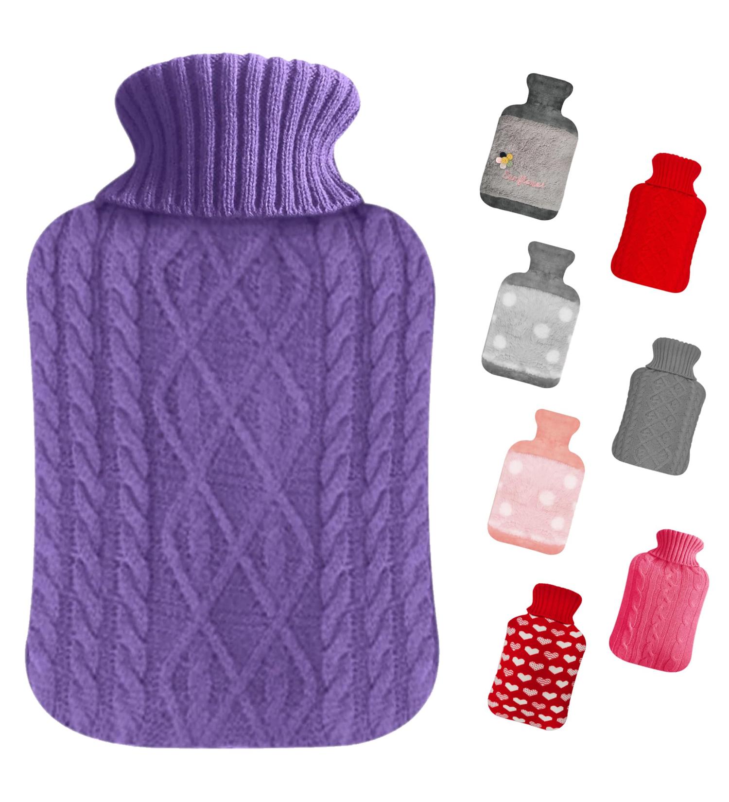 2L Hot Water Bottles with Elegant Knitted Covers for Pain Relief - Purple - Buy Online on GoSupps.com