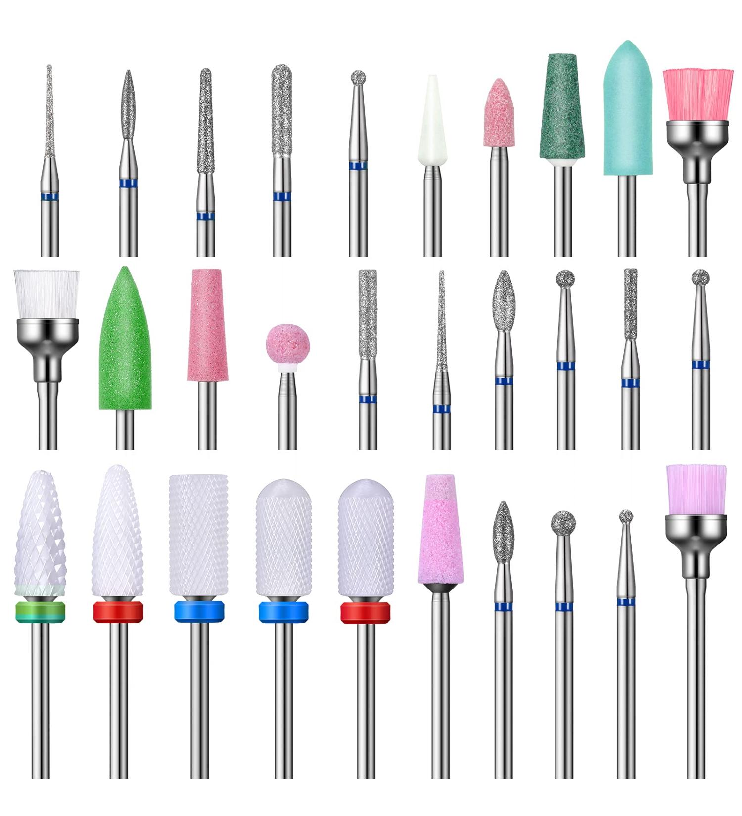 30-Piece Nail Drill Bits Set | Ceramic and Diamond File Bits for Cuticle Removal, Acrylic, Gel Nails | Manicure Pedicure Kit with Storage Box - Buy Online on GoSupps.com