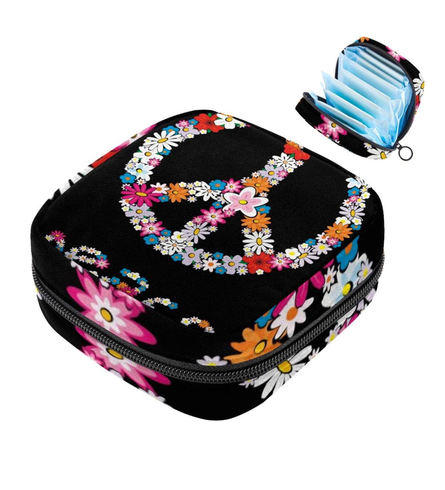 Buy No War Peace Flower Symbol Sanitary Napkins Storage Pocket | Menstruation Pad Bag & Menstrual Cup Pocket with Zipper for Teenagers & Women - Eco-Friendly & Stylish - Buy Online on GoSupps.com