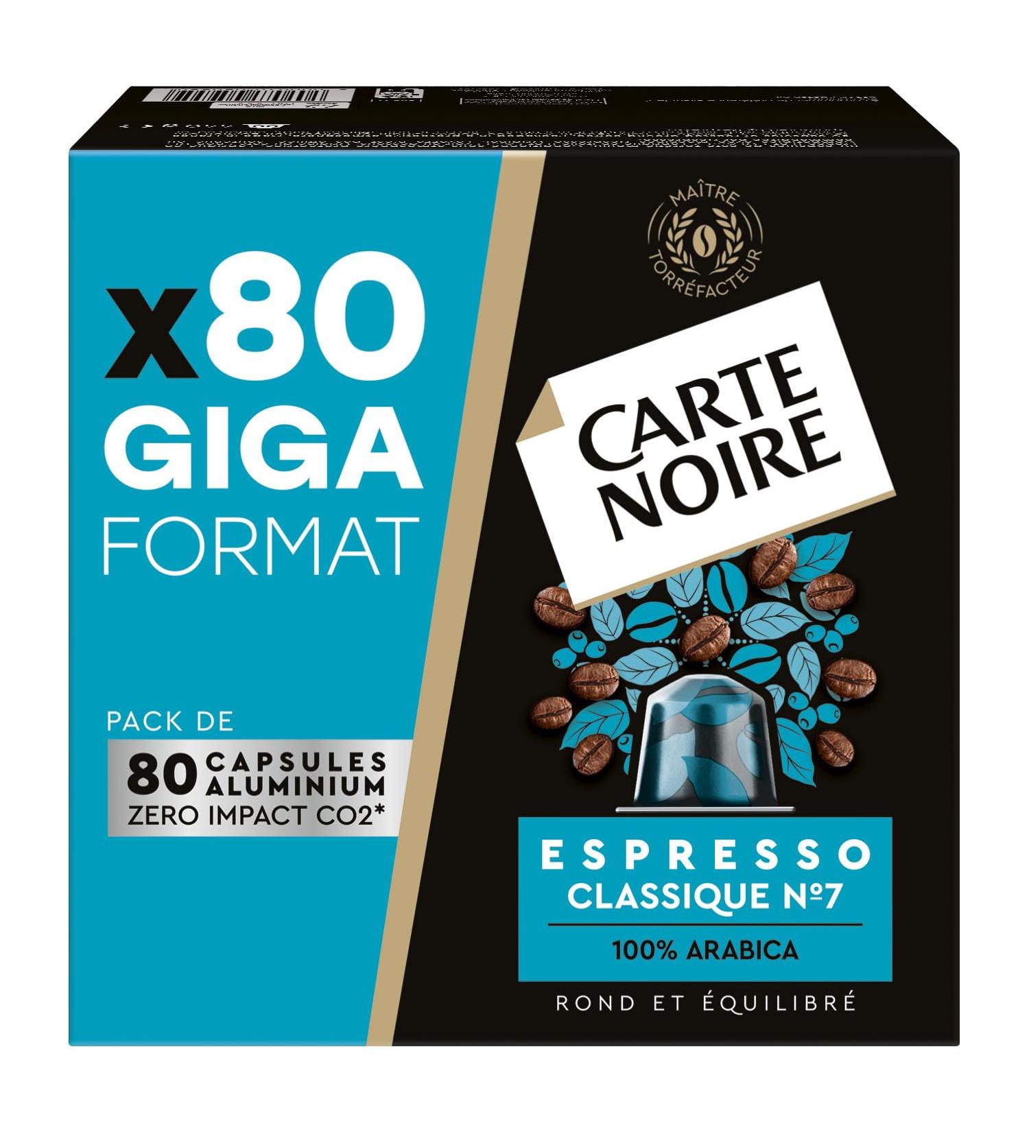 CARTE NOIRE - Classic Espresso Coffee Capsules No. 7 Compatible with Nespresso - Arabica Coffee - Giga Format of 80 Aluminum Capsules - Made in France - Buy Online on GoSupps.com