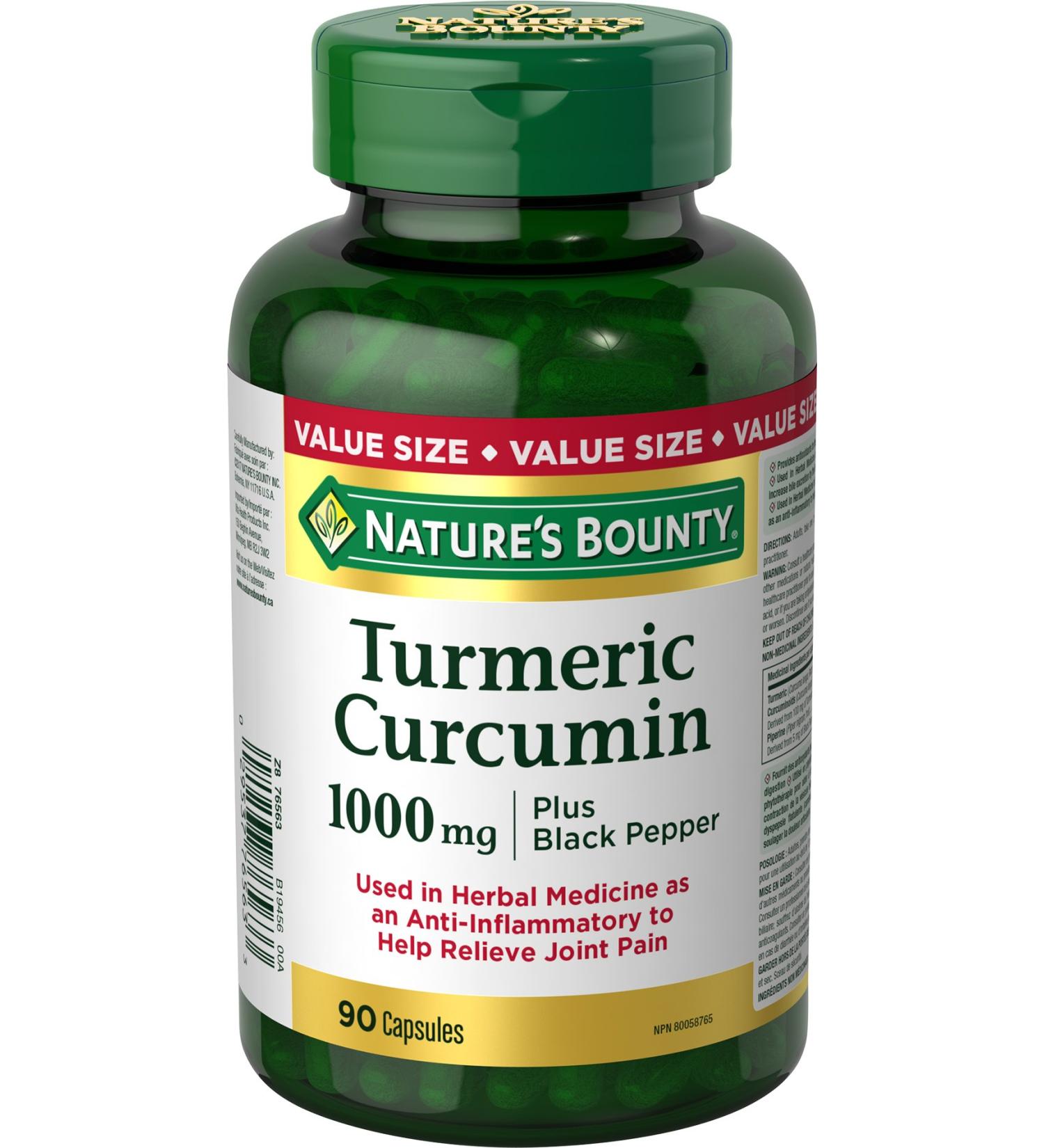 Nature's Bounty Turmeric Curcumin 1000mg + Black Pepper 90 Capsules - Buy Online on GoSupps.com