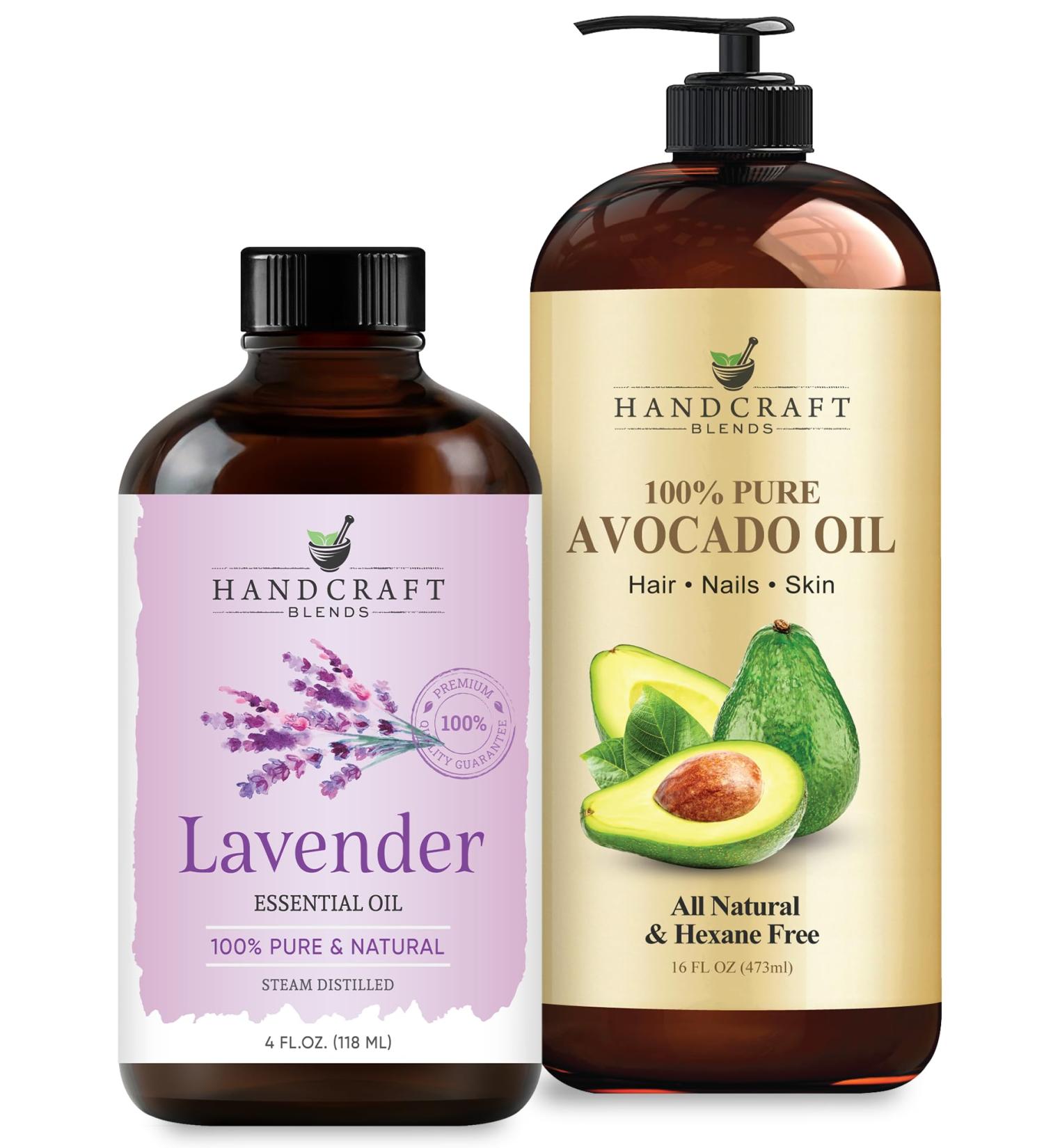 Handcraft Blends Calming Moisture Set: Avocado Oil (16 Fl Oz) and Lavender Essential Oil (4 Fl Oz) 100% Pure & Natural for Relaxing Massage and Dry Skin Relief - Buy Online on GoSupps.com
