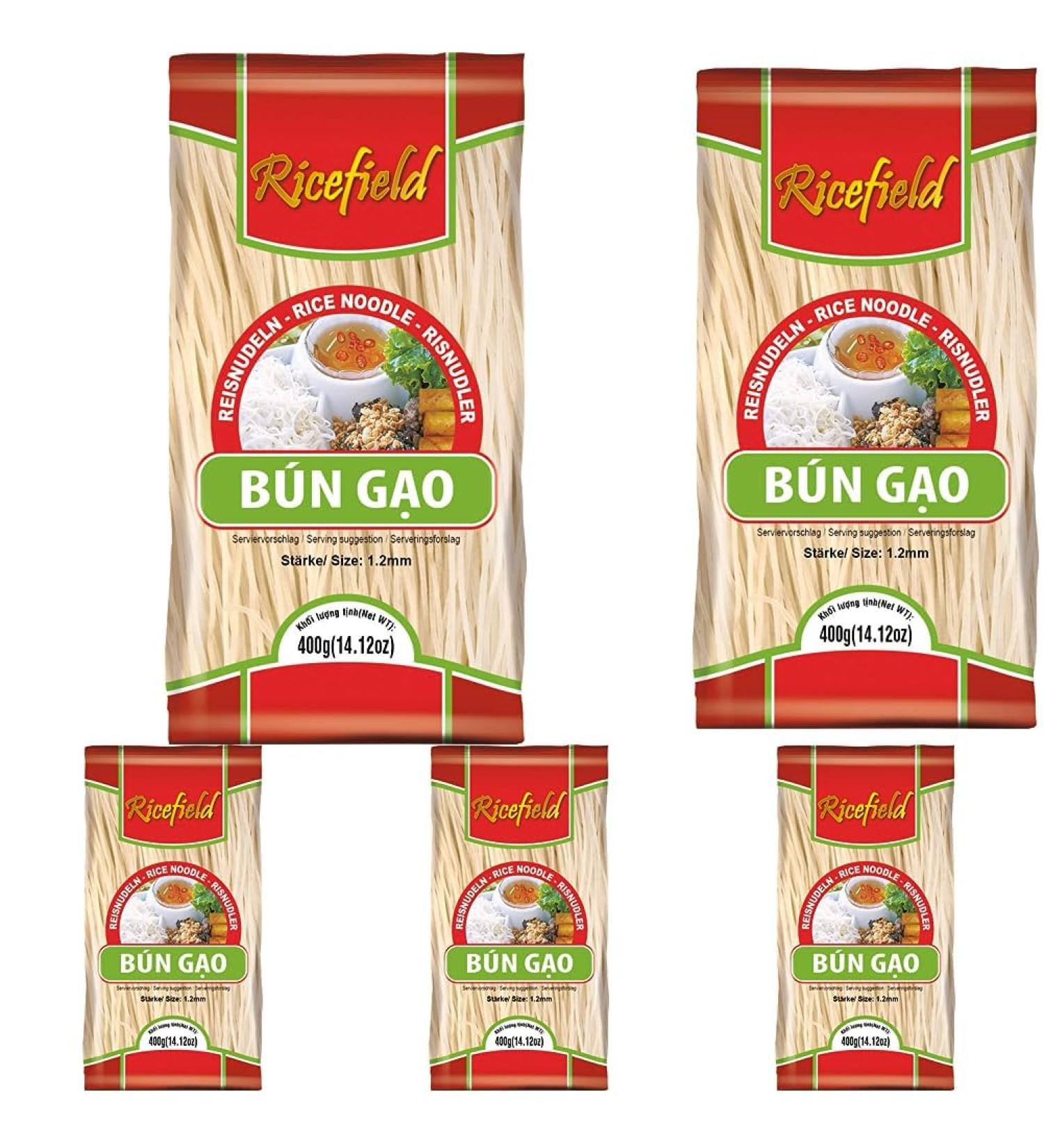 Ricefield Rice Noodles Vermicelli 1.2mm - Bun Gao 400g Pack of 5 | Authentic Asian Ingredients for Your Cooking - Buy Online on GoSupps.com
