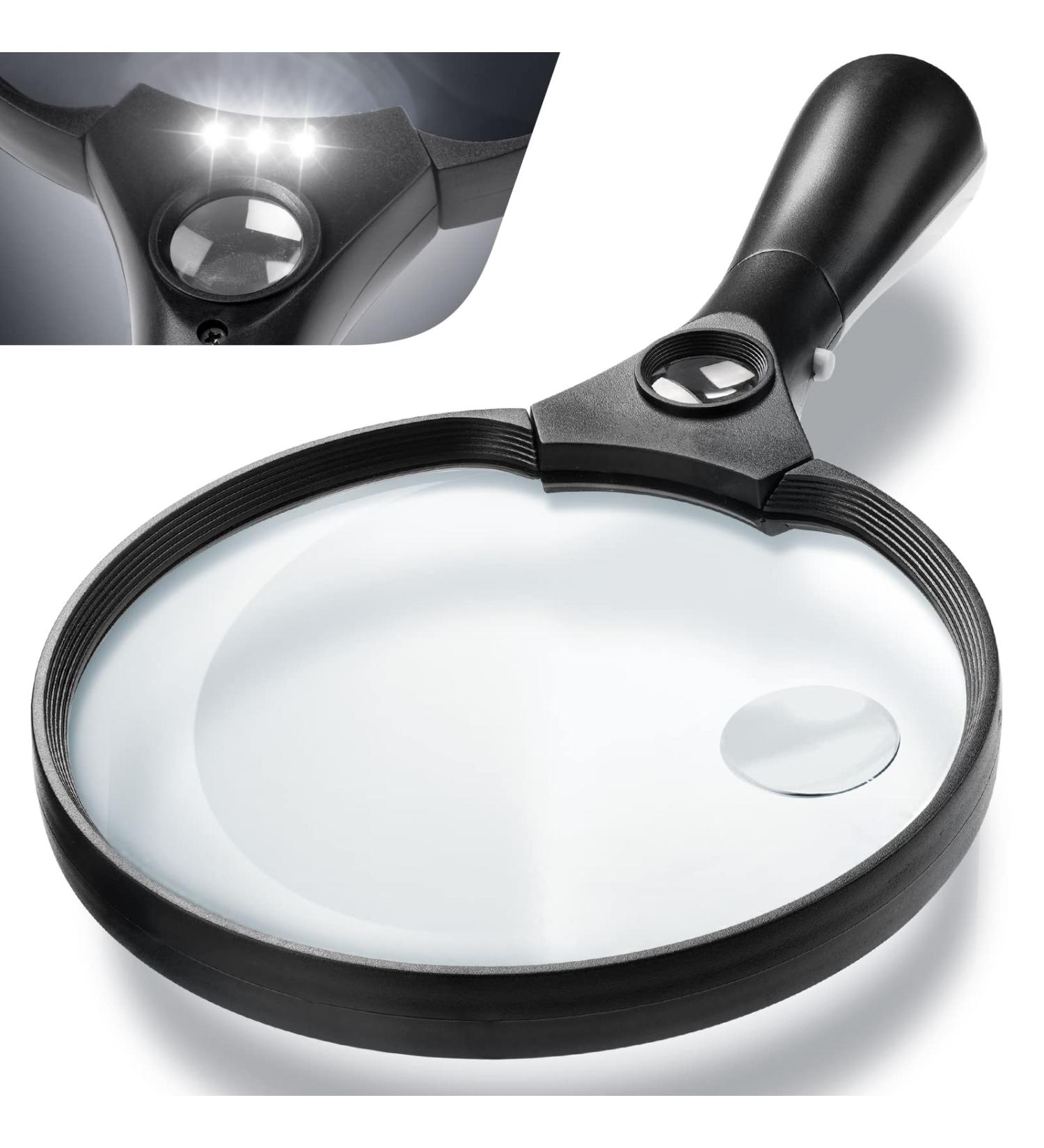 Ezona 5.5 Inch Magnifying Glass with Light - 3 Bright LED, 2X Lens, 4X 25X Zoom - Lightweight Handheld Magnifier for Reading - Buy Online on GoSupps.com