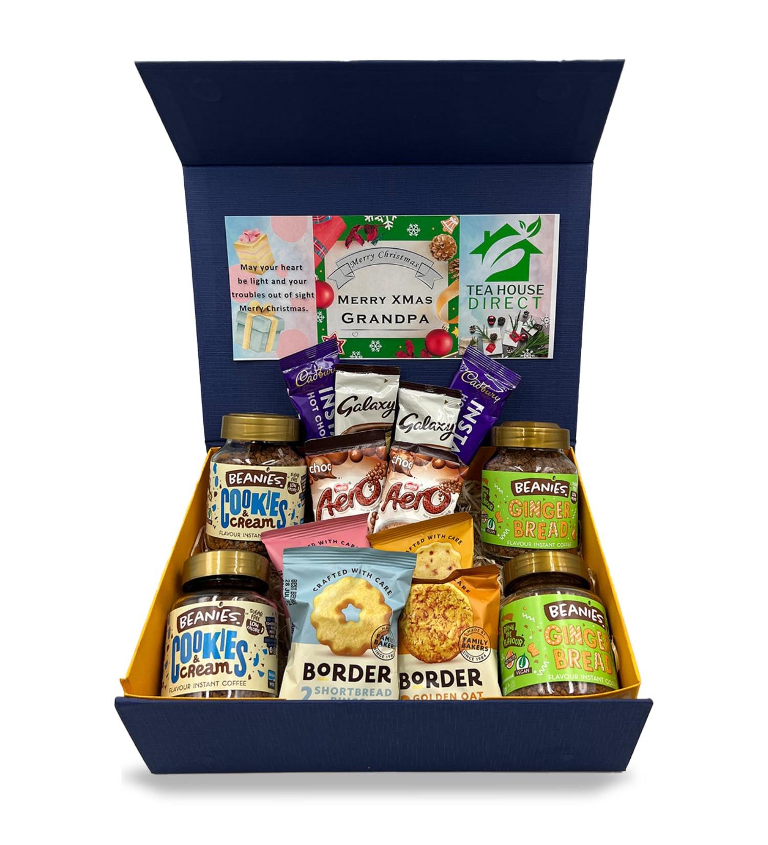 Christmas Festive Gift Set for Grandpa - Border Biscuits Beanies Cookies & Cream and Ginger Bread Instant Coffee x2 Aero Galaxy & Cadbury Instant Hot Chocolate Sachets | Gift Hamper for Granddaddy Gift Box 4 - Buy Online on GoSupps.com