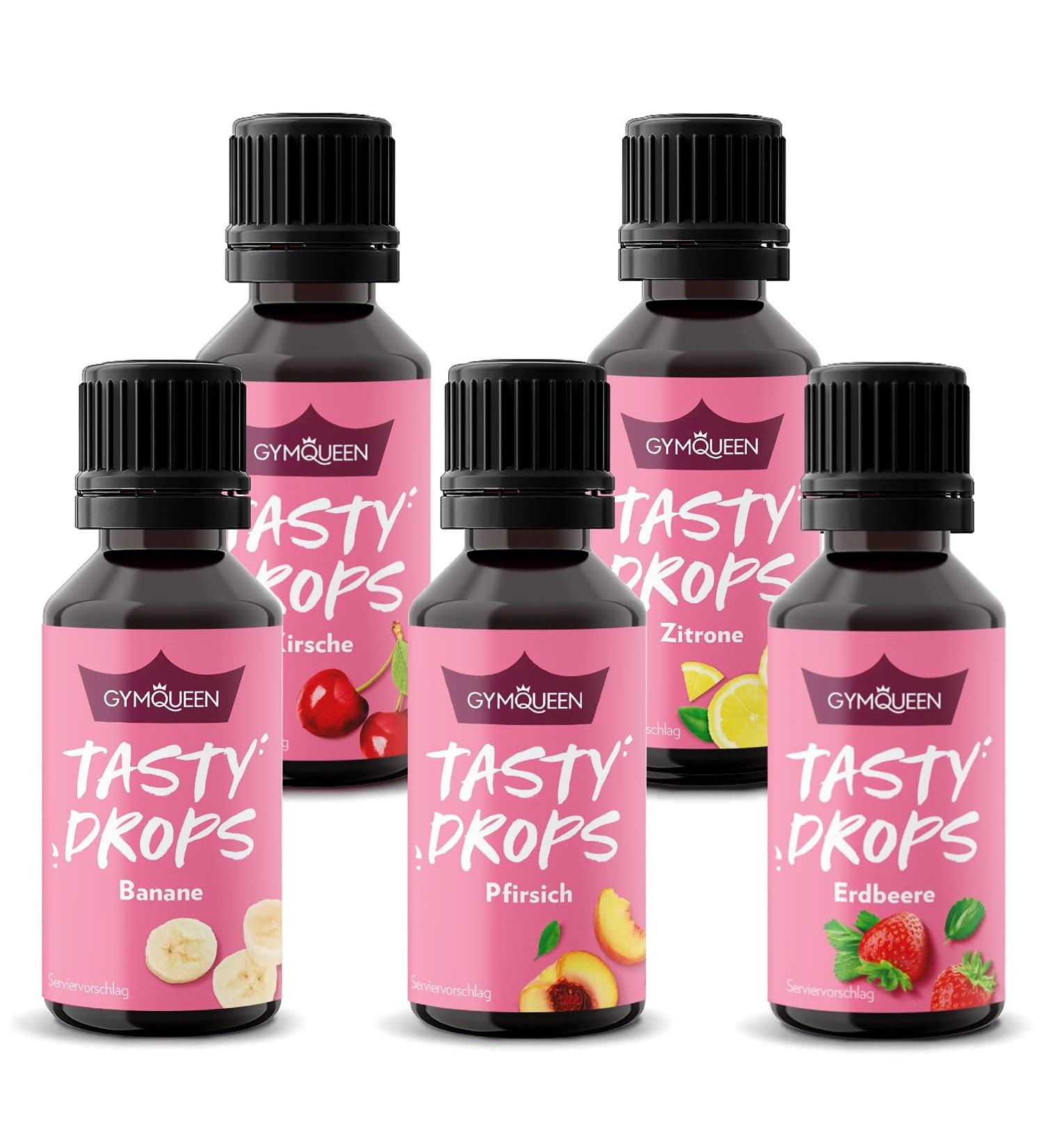 Gymqueen Tasty Drops 5x30ml - Calorie-Free Sugar-Free Flavor Drops | Natural Aroma for Sweet Food - Fruit Mix Pack - Buy Online on GoSupps.com