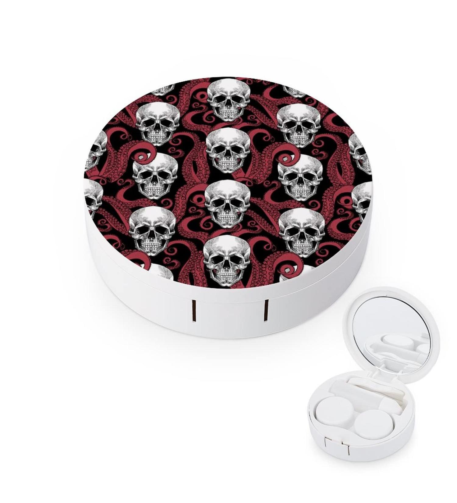 Skull And Tentacles of The Octopus Round Case For Contact Lens Kit Storage Box with Mirror Printed - Buy Online on GoSupps.com