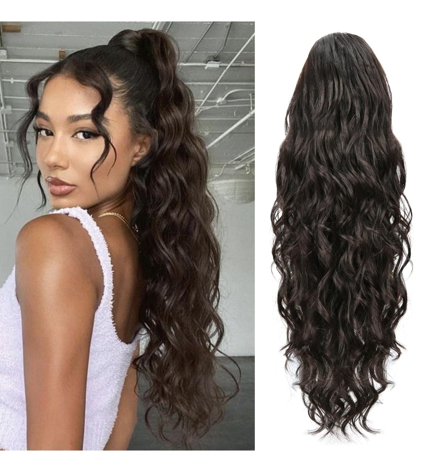 Luvbestaken 24 Inch Body Wave Drawstring Ponytail Extension in Natural Black 2 - Heat Resistant Synthetic Hairpiece for Women - Buy Online on GoSupps.com