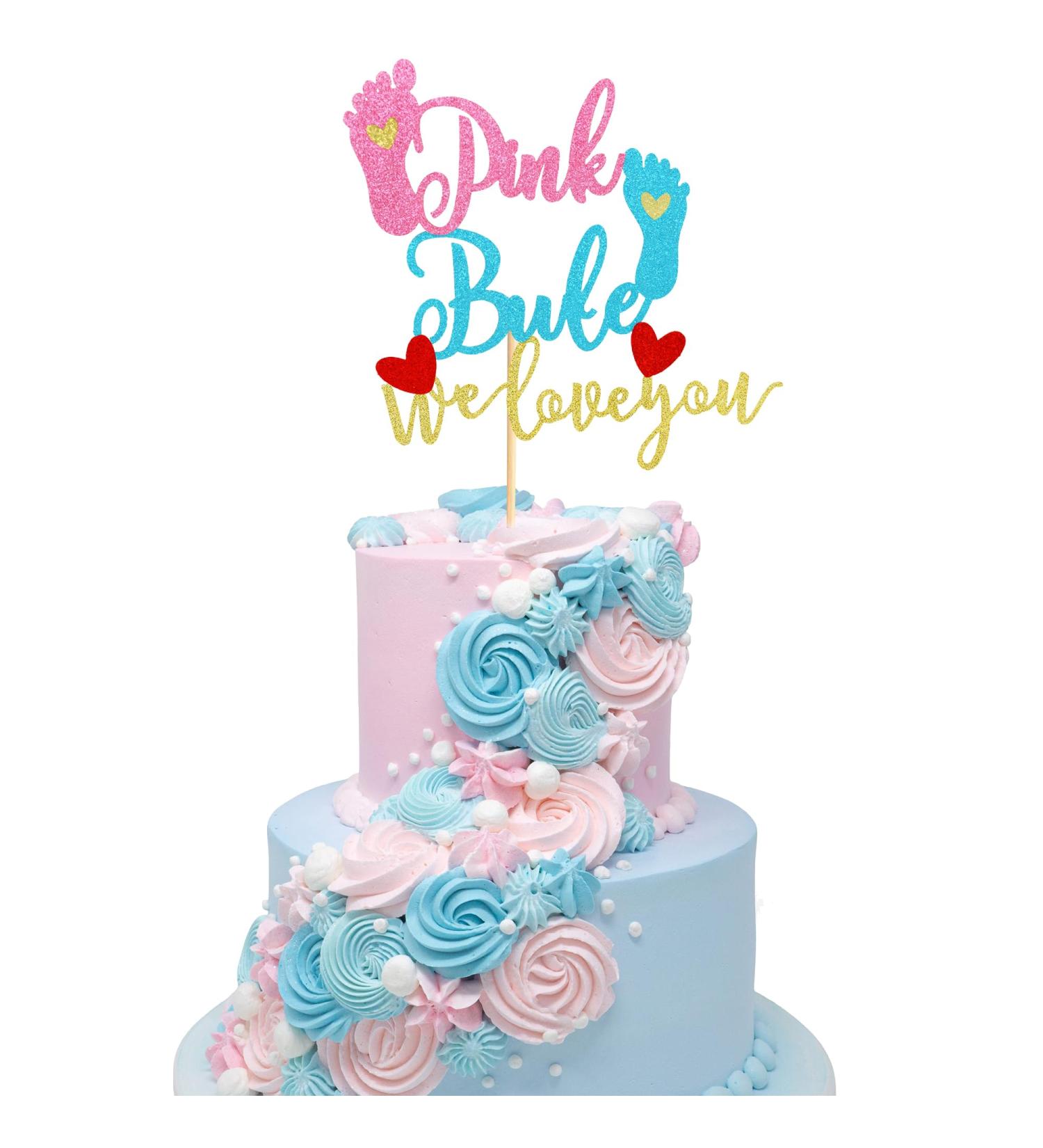 Arthsdite 1Pc Pink or Blue We Love You Cake Topper with Footprint Gender Reveal Cake Decorations for Baby Shower Gender Reveal Theme Kids Boys Girls Birthday Party Decoration Supplies Pink Or Bule Cake Topper - Buy Online on GoSupps.com