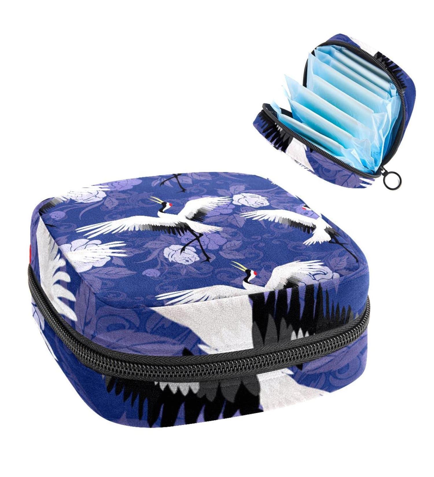 Women's Portable Period Kit - Bonds Storage Pockets | Red Crowned Crane Pattern | Ideal Feminine Product Bag for Girls - Buy Online on GoSupps.com