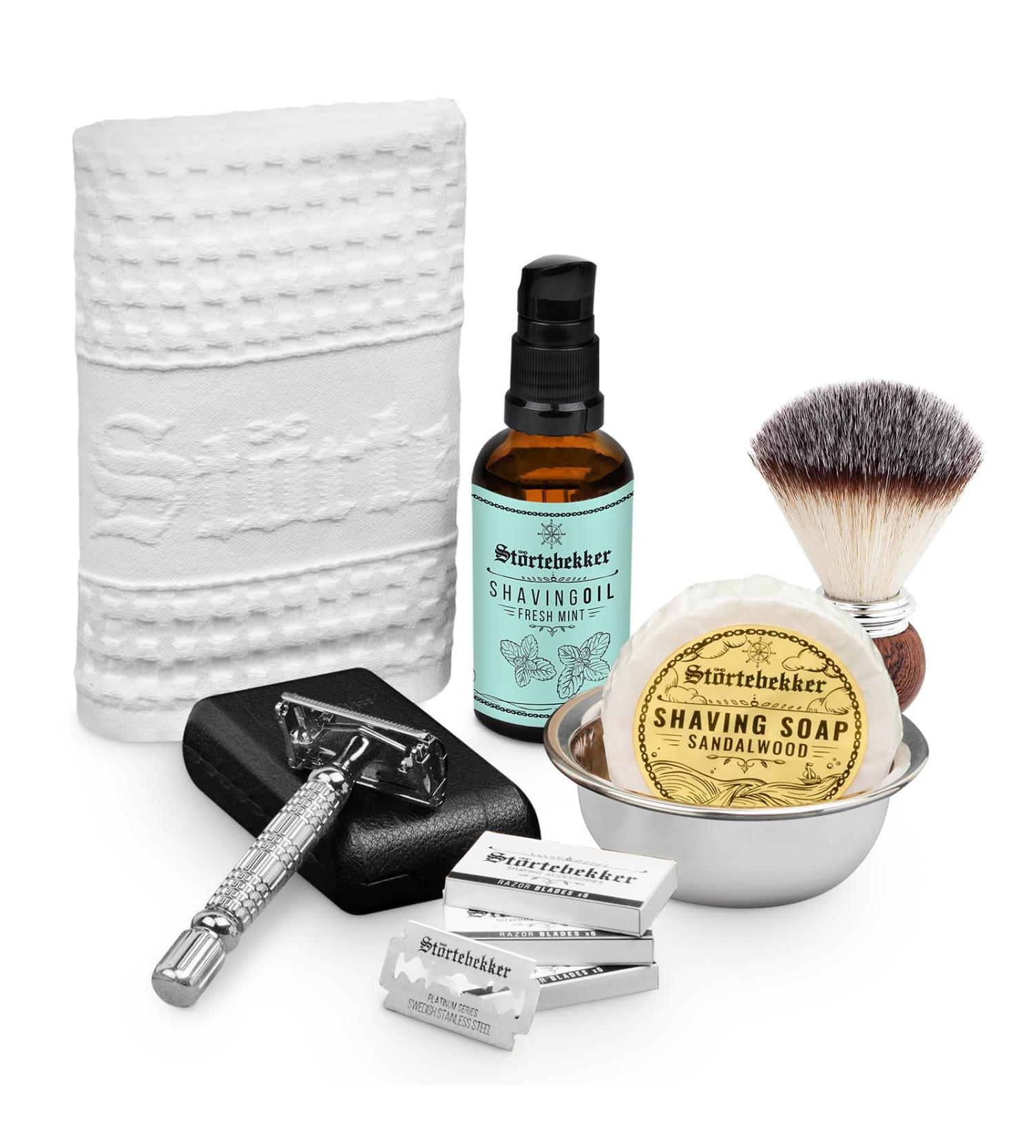 St rtebekker Premium Shaving Care Set - Complete High-Quality Razor Kit with Brush Soap Bowl Oil & Towel - Perfect for Daily Shaving - Silver & Black - Buy Online on GoSupps.com