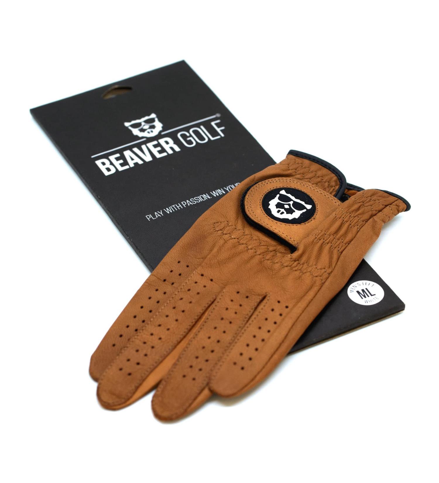 Buy Premium BEAVER GOLF Men's Left-Hand Cabretta Leather Golf Gloves - Sustainable Handmade Quality - Brown Color - Buy Online on GoSupps.com