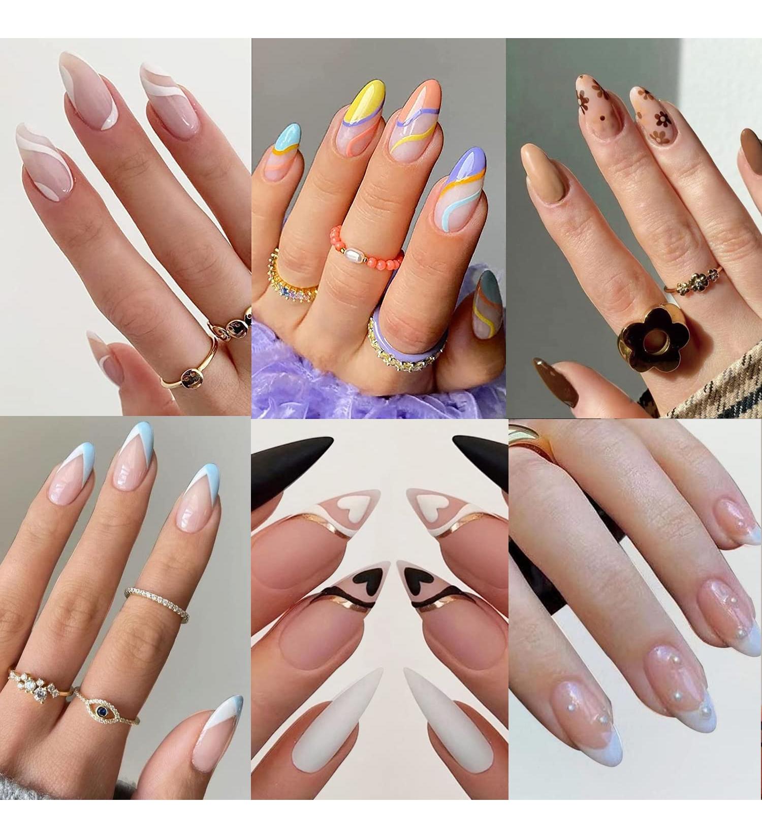 6 Sets Medium Almond KXAMELIE Press on Nails with Swirl Floral Heart Pattern - 144 pcs Fake Nails for Women and Girls - Buy Online on GoSupps.com