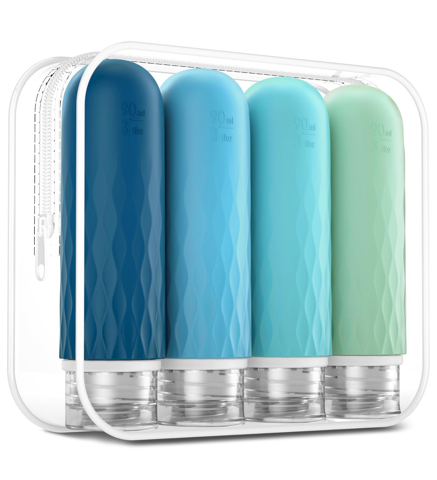 Gemice Silicone Travel Bottles Set - 90ml Leak-Proof & BPA-Free Cosmetic Containers for Shower Gel & Lotion - 4-Pack Ideal for Travel - Buy Online on GoSupps.com
