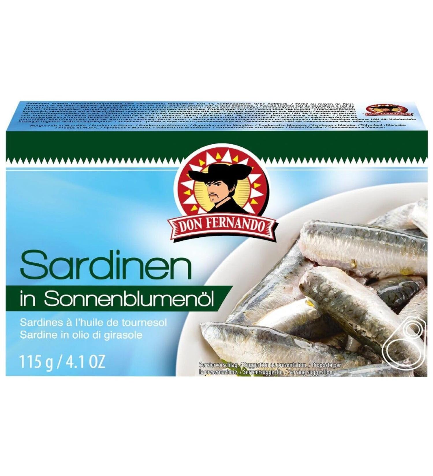 Generic Don Fernando Sardines in Sunflower Oil 115g Tender Sardines Fillets