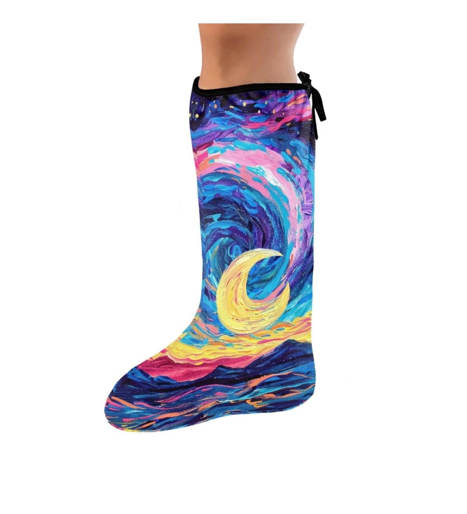 Starry Night Print Washable Leg Cast Cover | Adjustable Knee Cast Sock for Men & Women | Breathable Foot Cast Protector Sleeve - Buy Online on GoSupps.com