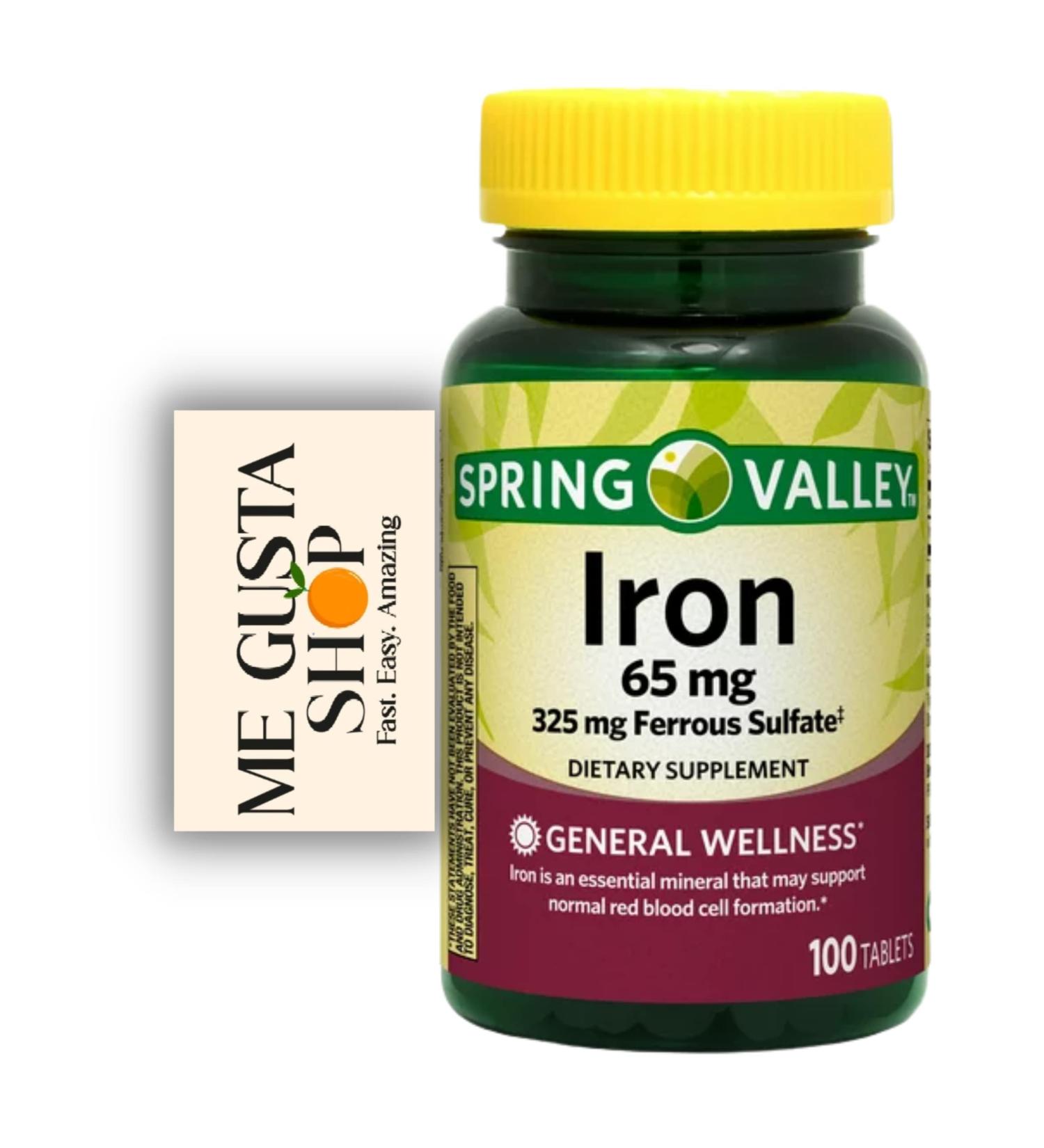 Spring Valley Iron Tablets 65 mg - 100 Count Value Size (Pack of 1) + Me Gustas Sticker - Buy Online on GoSupps.com