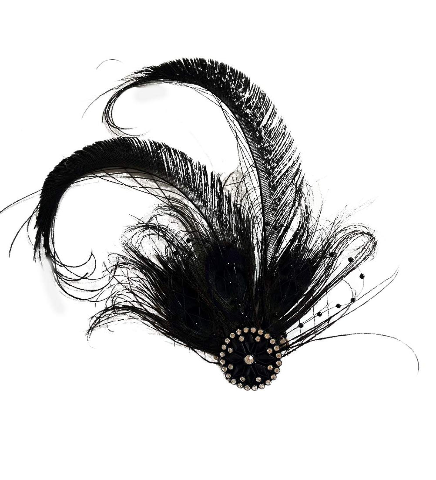 Fenical 1920s Black Feather Hair Clip | Gatsby Costume Flapper Accessory | International Shipping - Buy Online on GoSupps.com