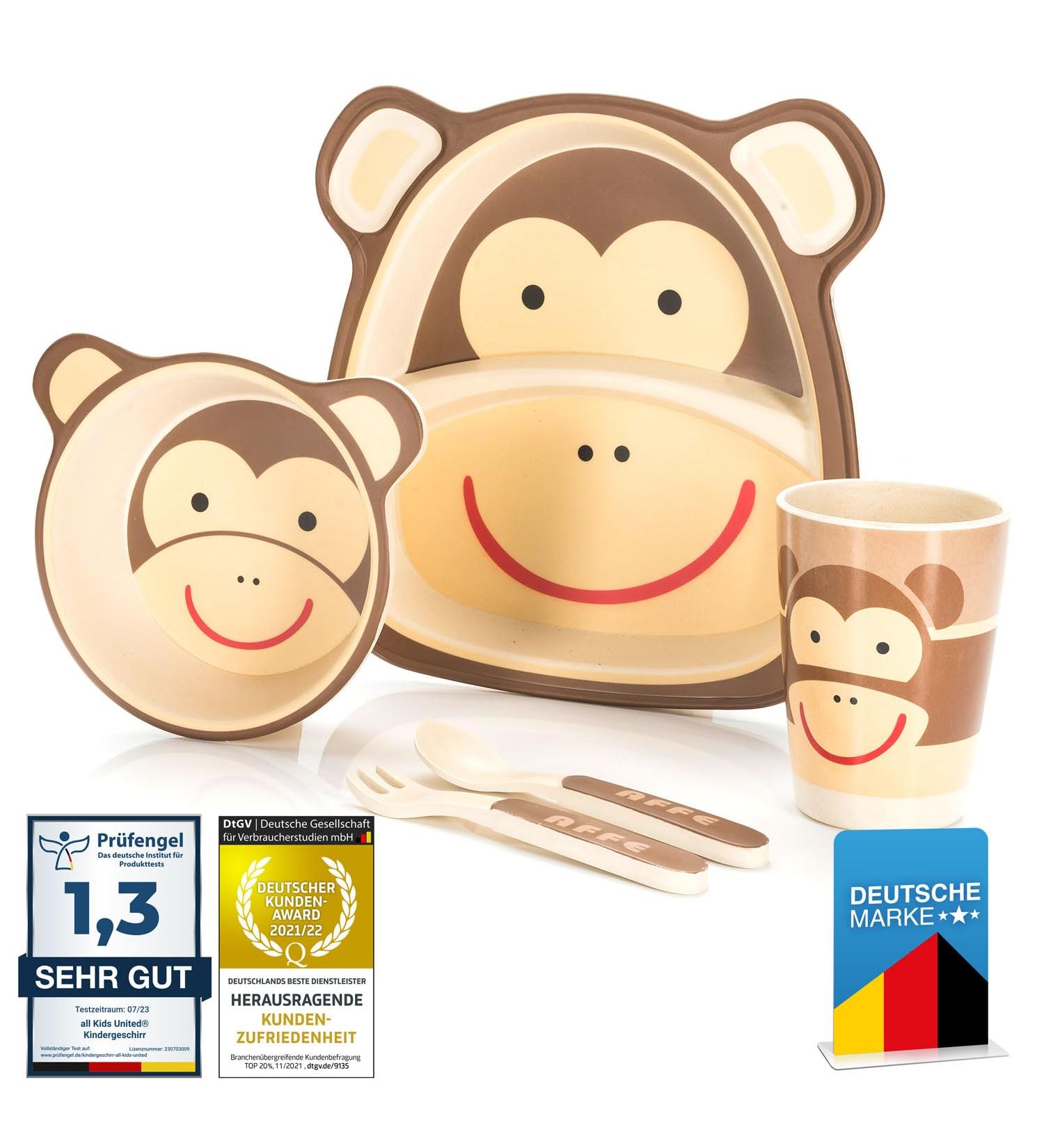 All Kids United 5-Part Plastic Children s Dish Set - Monkey Motif Cup Bowl Plate Spoon & Fork for Kids - International Shipping Available - Buy Online on GoSupps.com