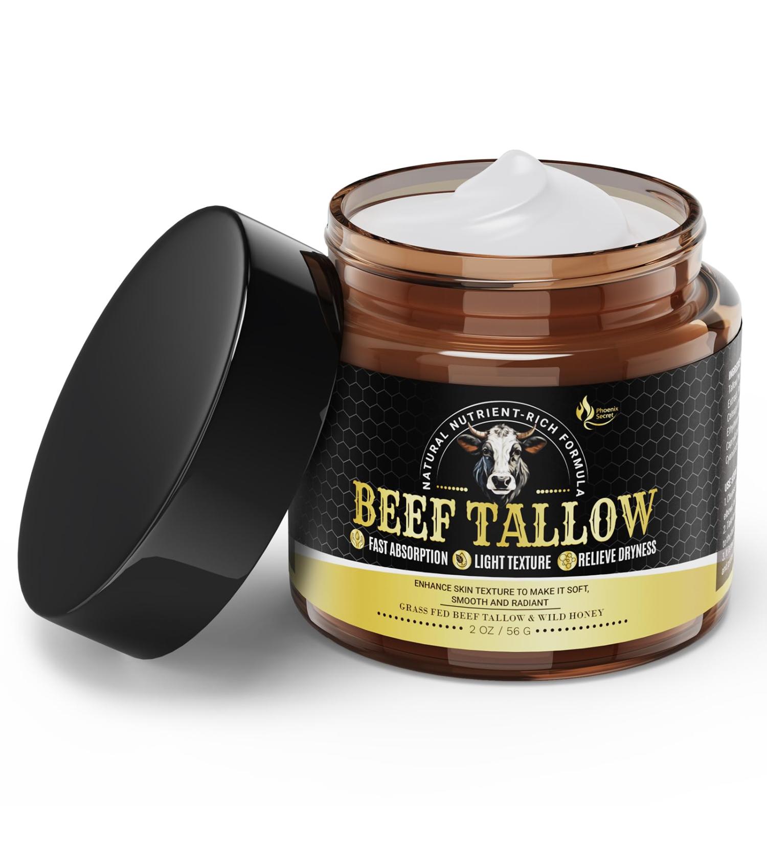 Phoenix Secret Organic Grass-Fed Beef Tallow Balm with Raw Honey - Deeply Nourishing Moisturizer for Face & Body - All Skin Types (2.1oz) - Buy Online on GoSupps.com