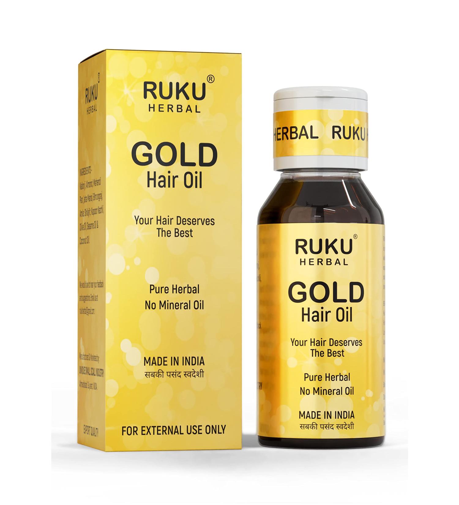 Ruku Herbal Gold Hair Oil 50ML - Nourishing & Revitalizing Hair Treatment for All Hair Types | Buy Online Internationally - Buy Online on GoSupps.com