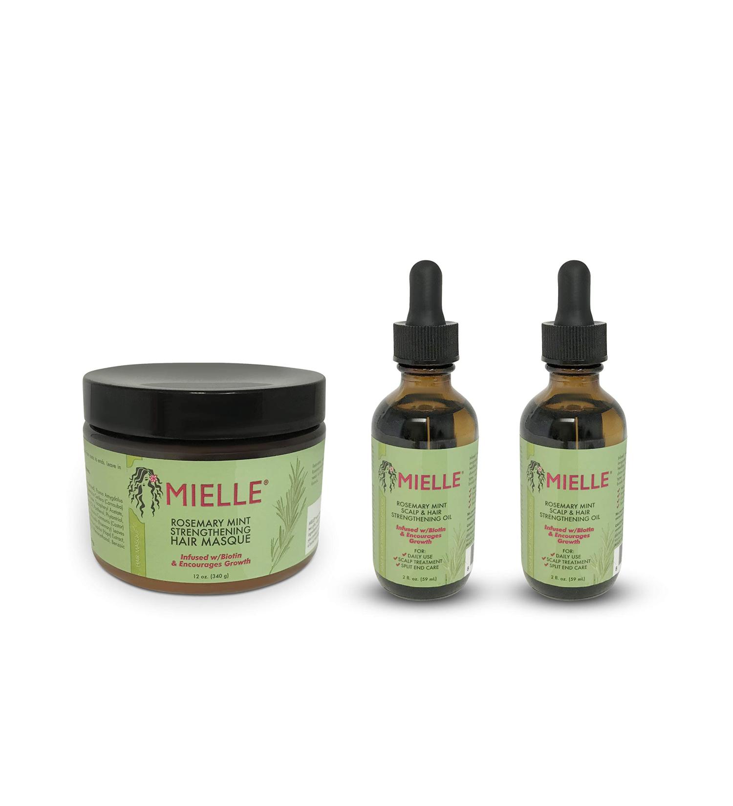Mielle Organics Rosemary Mint Growth Oil 2 oz (Pack of 2) + Strengthening Hair Masque 12 oz - Sulfate & Paraben Free | Haircare & Scalp Treatment - Buy Online on GoSupps.com