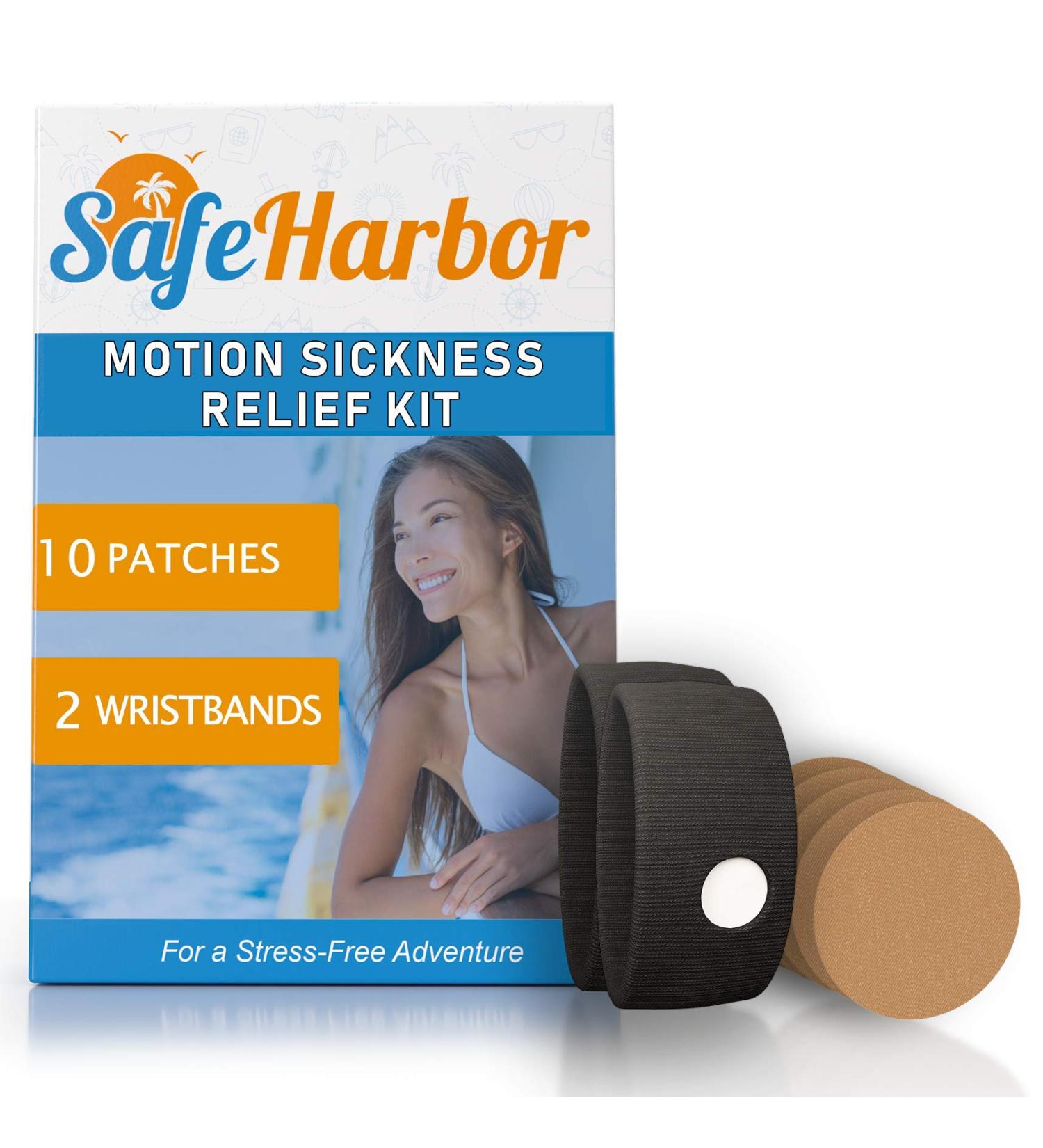 SafeHarbor Motion Sickness Relief Kit | 2 Bands + 10 Natural Patches | Kids & Adults | Cruise Necessity + E-Book - Buy Online on GoSupps.com