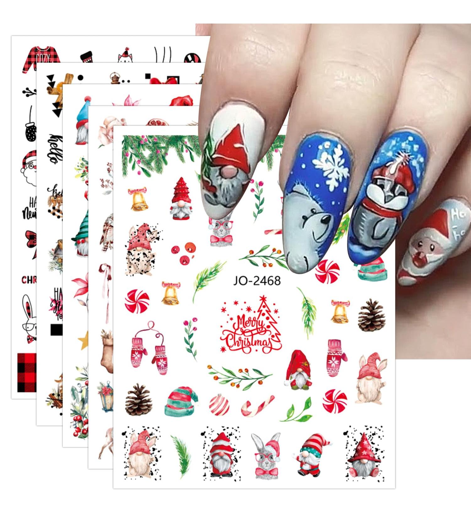 Christmas Nail Stickers 9 Sheets Self-Adhesive Nail Decal Gnome Rabbit Nail Art Decoration Design Supplies - Buy Online on GoSupps.com