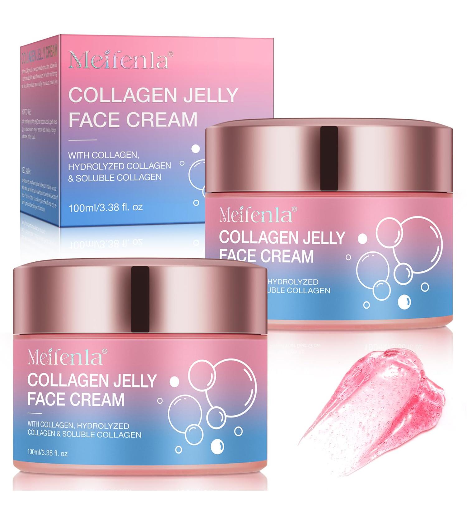 Creme Collagene Visage 2PCS Collagen Jelly Cream de la marquee Cr me la Gel e de Collag ne Augmente l'hydratation de la barri re de la peau et donne un aspect brillant et lift 24h - Buy Online on GoSupps.com