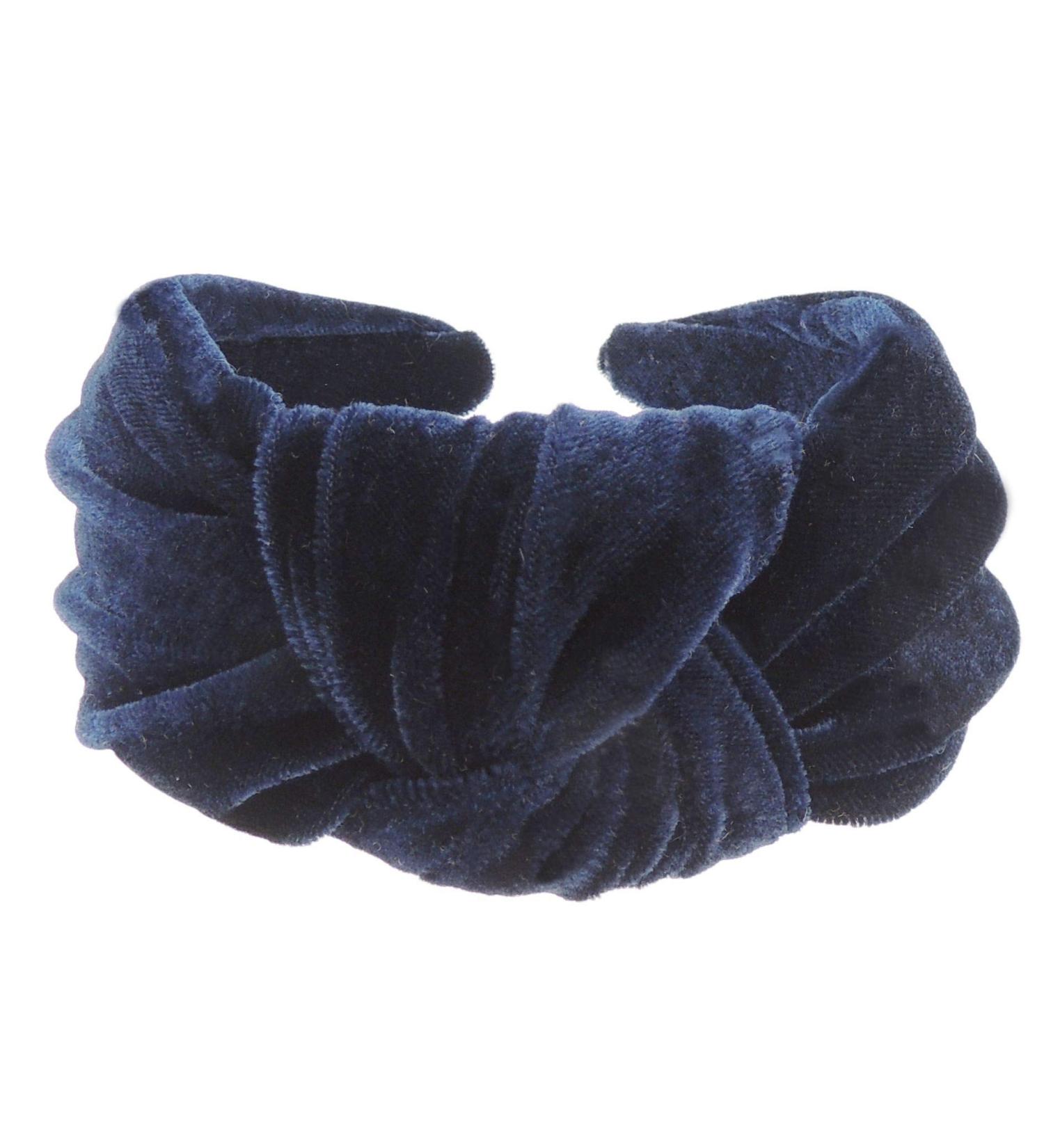 Ladies Velvet Evening Winter Extra Wide Top Knot Covered Headband Alice Band (Navy)