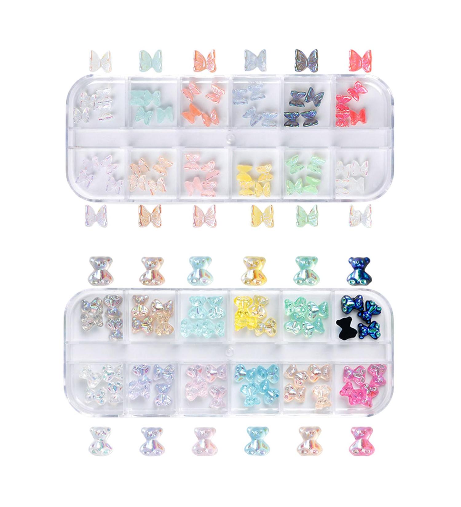 3D Nail Charms 2 Boxes Clear Aurora Butterfly Teddy Bear Nail Art Charms Nail Rhinestones and Gems for Nail Art Decoration DIY Crafts (D) - Buy Online on GoSupps.com