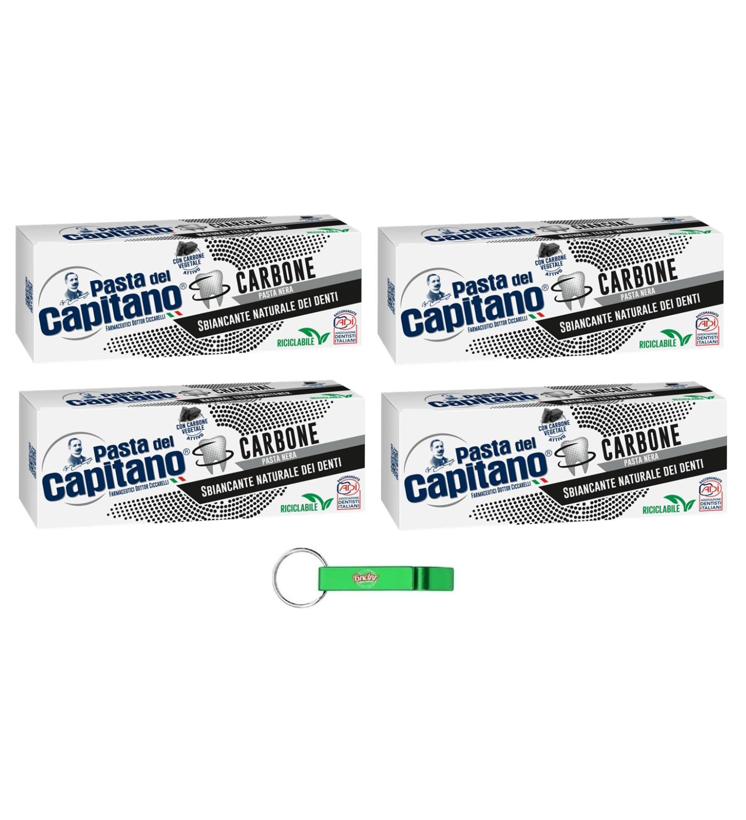 4x Pasta del Capitano Activated Charcoal Toothpaste 100ml - Natural Whitening + Free Beni Culinari Keychain - International Shipping Available - Buy Online on GoSupps.com