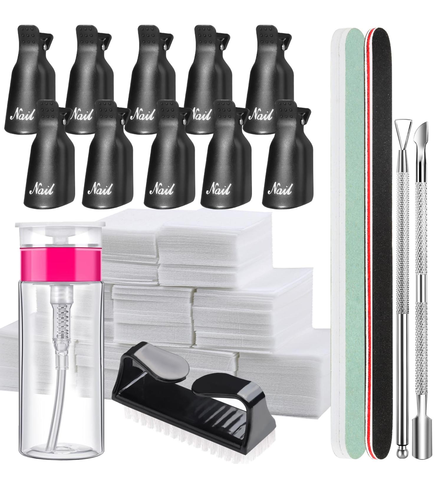 Fandamei Nail Polish Remover Tools Set | Gel Nail Clips Cotton Pads Stainless Steel Shaver Nail File Brush & 100ml Pump Bottle - Buy Online on GoSupps.com