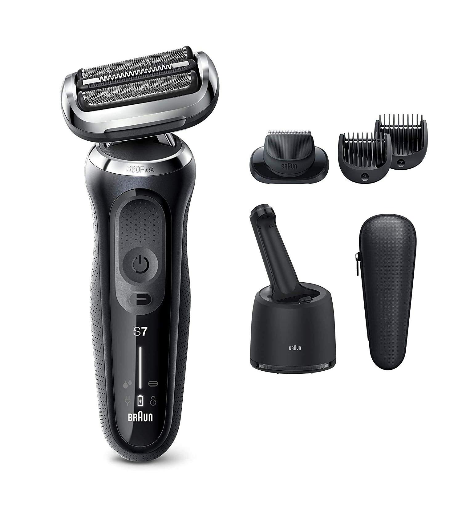 Braun Series 7 7075cc Electric Razor for Men - Waterproof Foil Shaver, Wet & Dry Shave with Beard Trimmer, Rechargeable - Includes Clean & Charge SmartCare Center and Leather Travel Case - Black - Buy Online on GoSupps.com