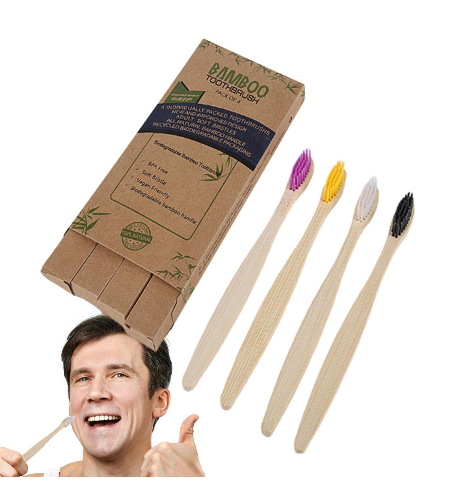 Buy Eco-Friendly Bamboo Toothbrush with Soft Bristles - Portable Travel Toothbrush for Men & Women in 4 Colors - Buy Online on GoSupps.com