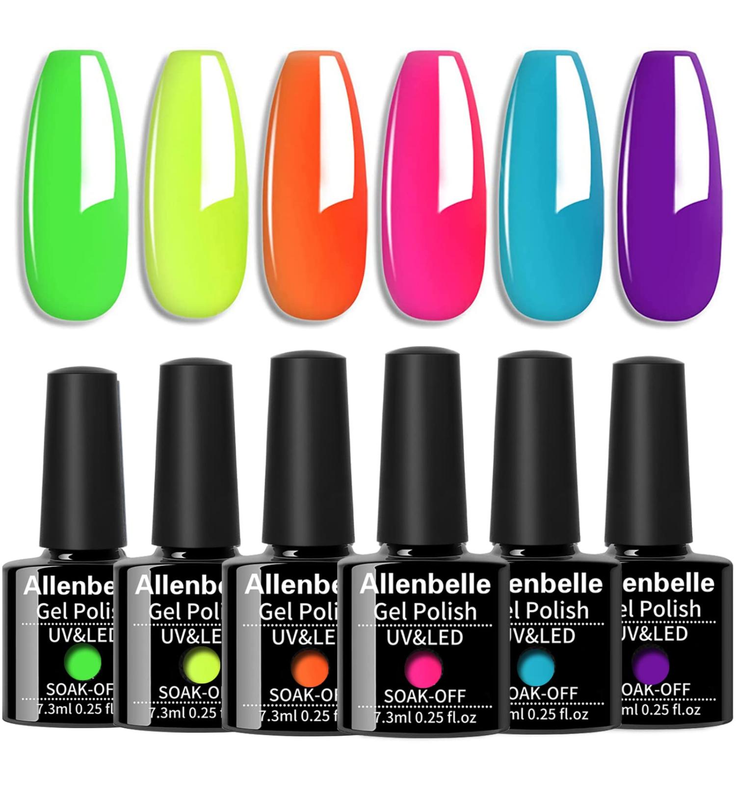 Allenbelle Glow in the Dark UV Nail Polish Set - 6 Colors Gel Nail Polish Gift Set Shellac UV Gel Nail Art Soak Off LED Gel - Perfect for Creative Nail Designs - Buy Online on GoSupps.com