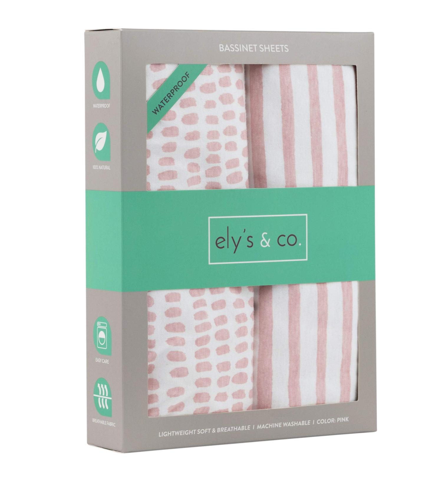Ely's & Co. Waterproof Bassinet Sheet 2 Pack - Mauve Pink Splash & Stripes - 32x16x3 - Baby Girl - Buy Online on GoSupps.com