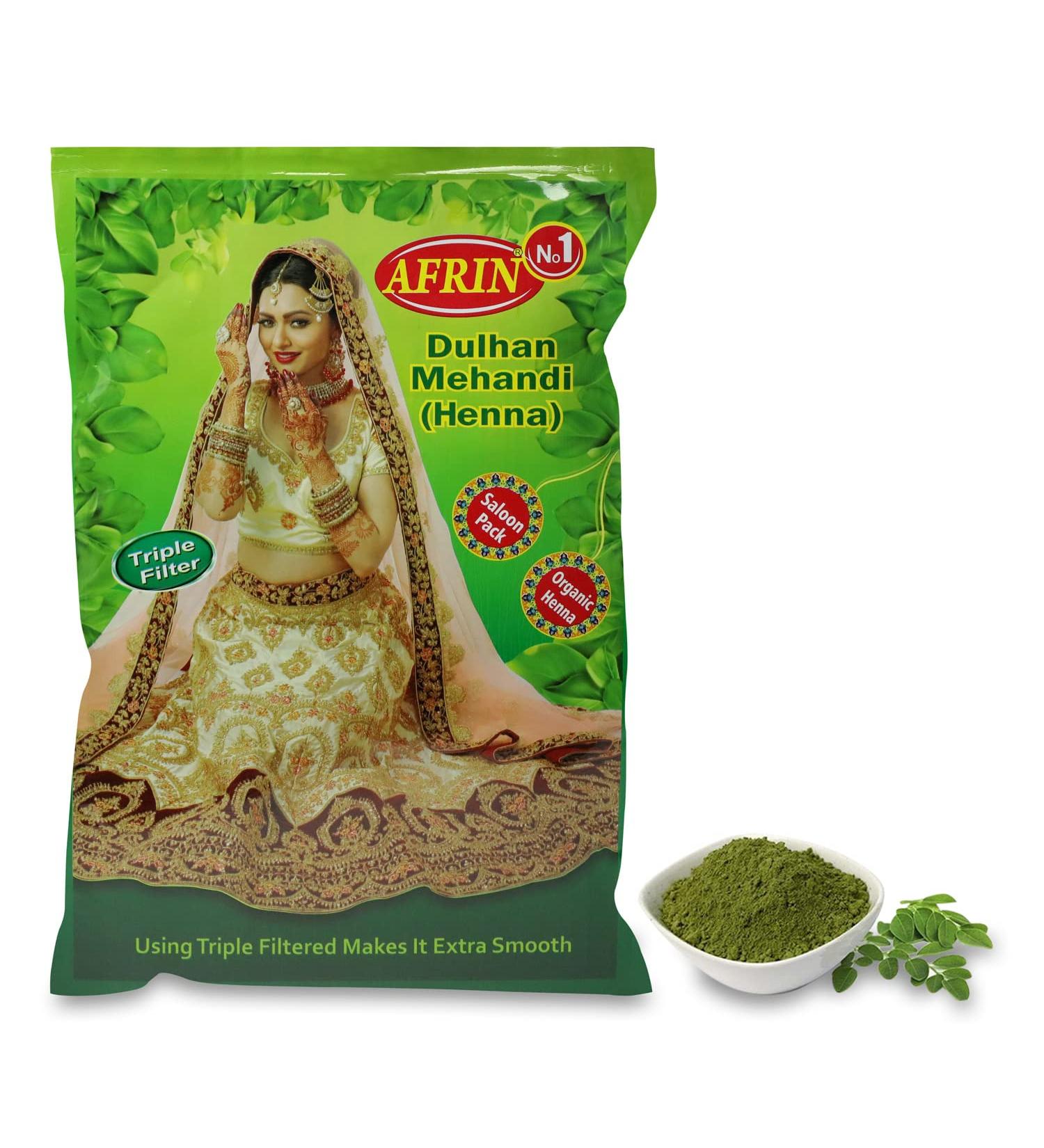 AFRIN Organic Henna Triple Filter Dulhan Mehandi 1 kg - Premium Quality Natural Hair Dye for Bridal Designs - Buy Online on GoSupps.com