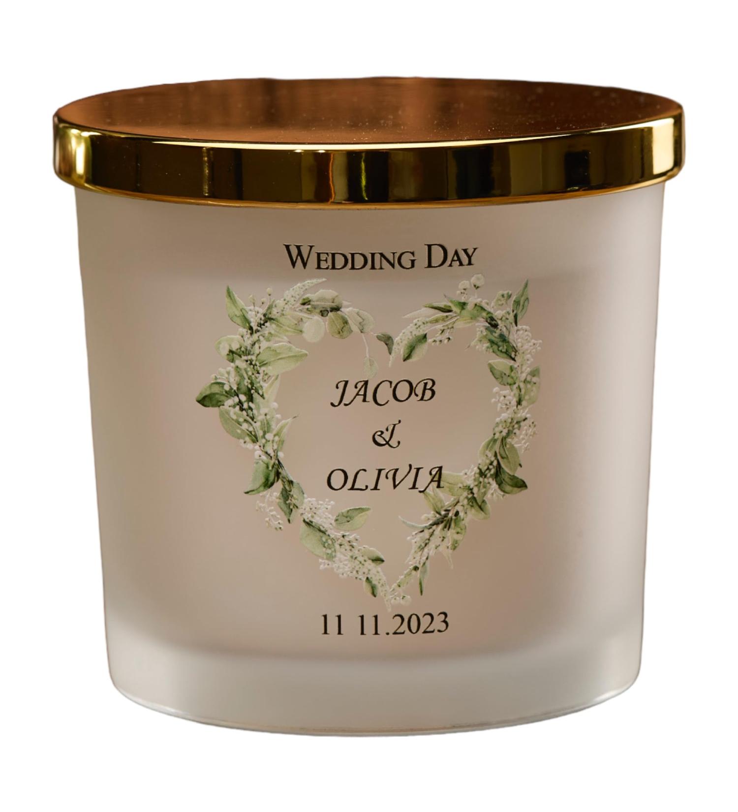 Personalised Large Double Wick Wedding Candle Gift with Floral Heart (Lemongrass & Coconut) - Buy Online on GoSupps.com