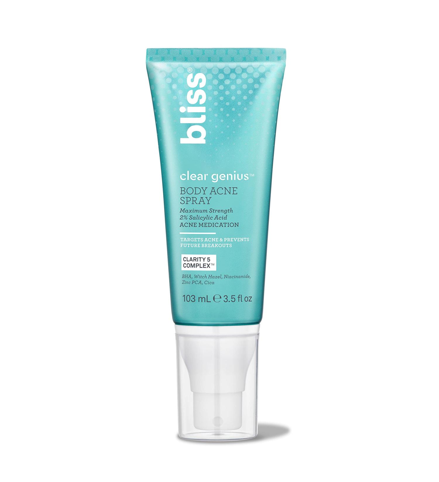 Bliss Clear Genius Body Acne Spray - Maximum Strength 2% Salicylic Acid - 3.5 oz | Clean, Cruelty-Free, Paraben Free, Vegan - Buy Online on GoSupps.com